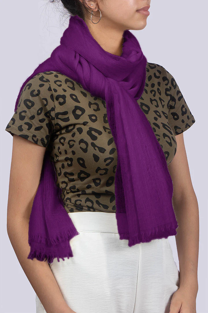 Handwoven Pure Cashmere Scarf Shawl in Vivid Purple