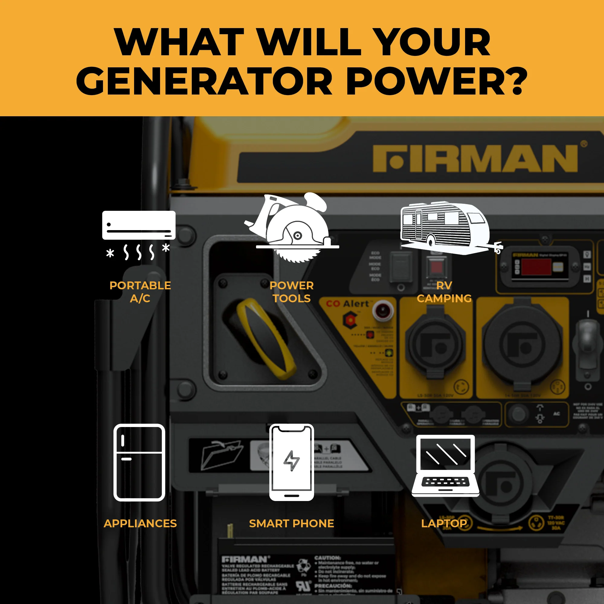 Inverter Open Frame Portable Generator 4500W Recoil Start with CO Alert