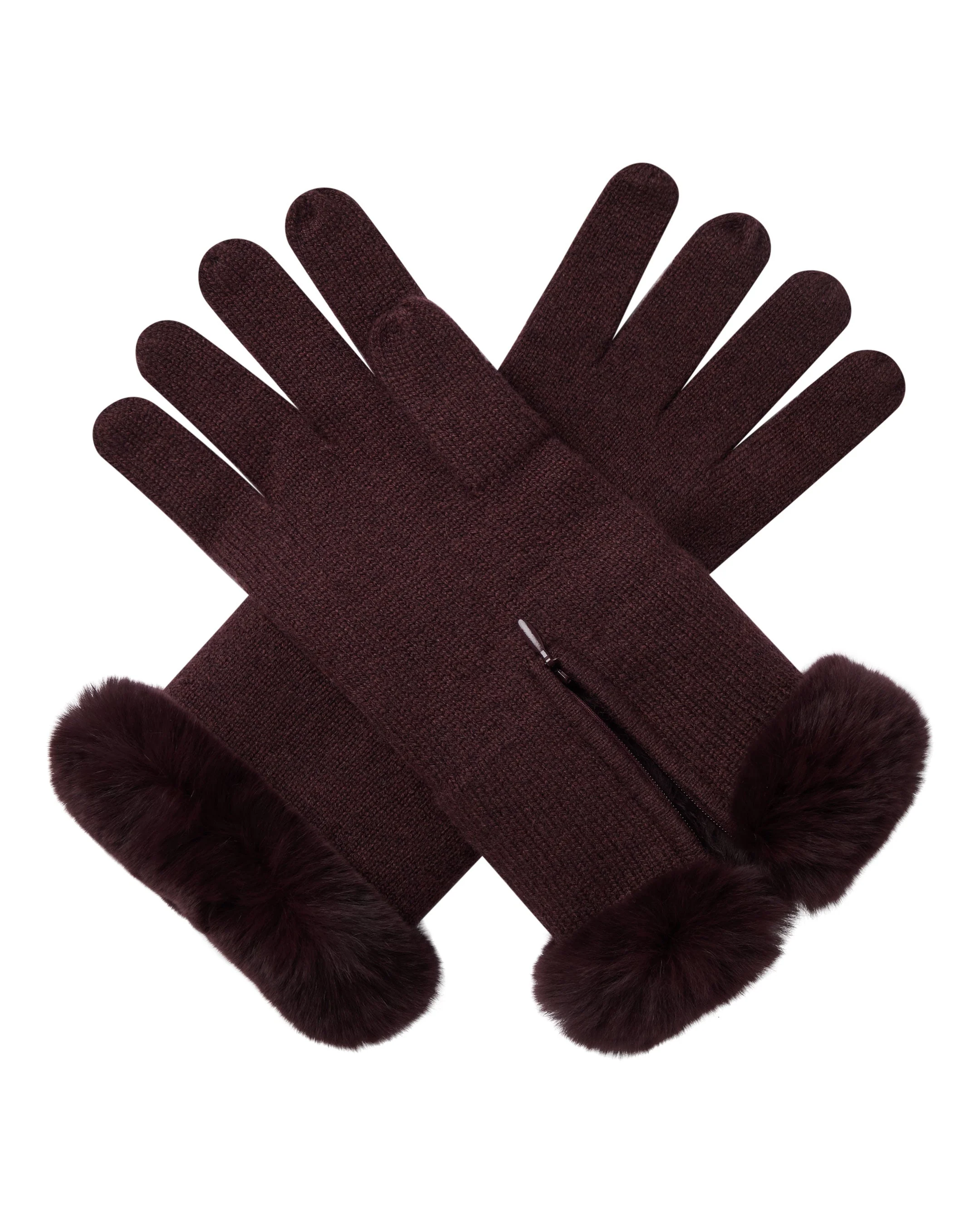 Women's Fur Trim Cashmere Gloves Claret Red