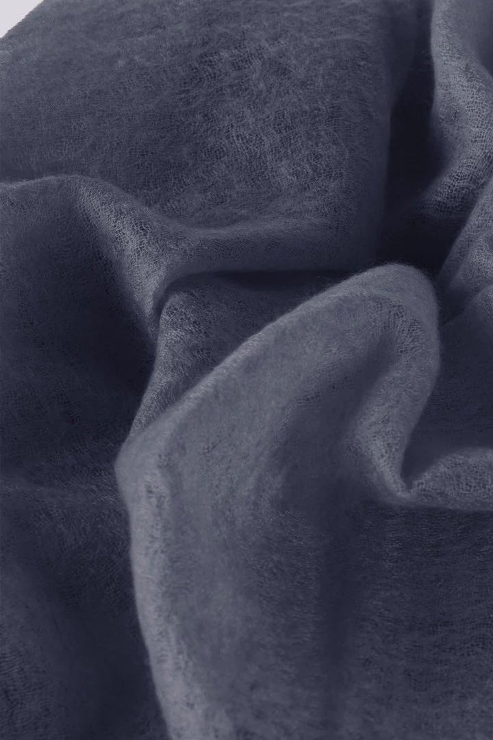 Handwoven Pure Cashmere Scarf Shawl in Greyish Blue