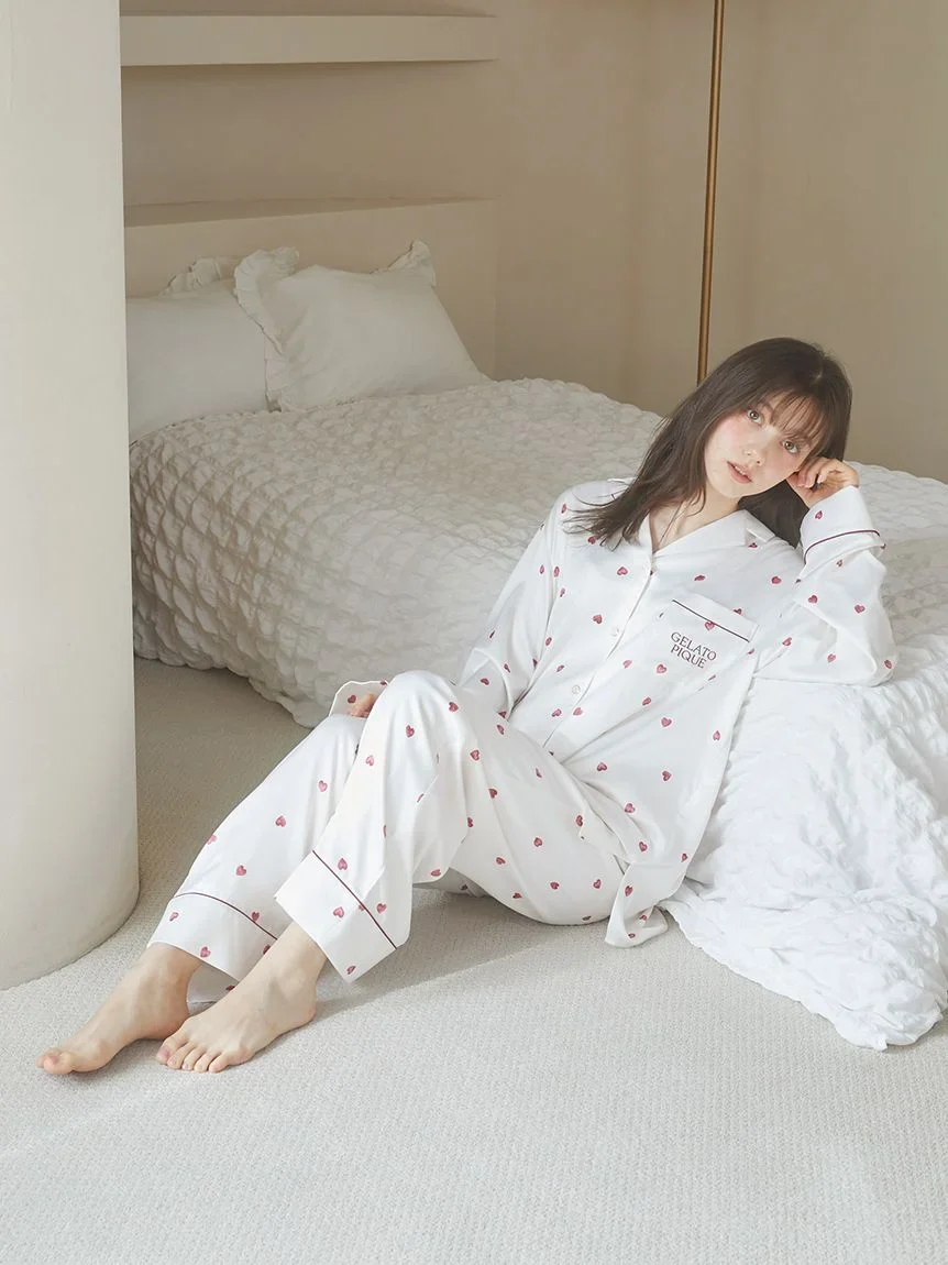 Heart Pattern Satin Pajama Shirt