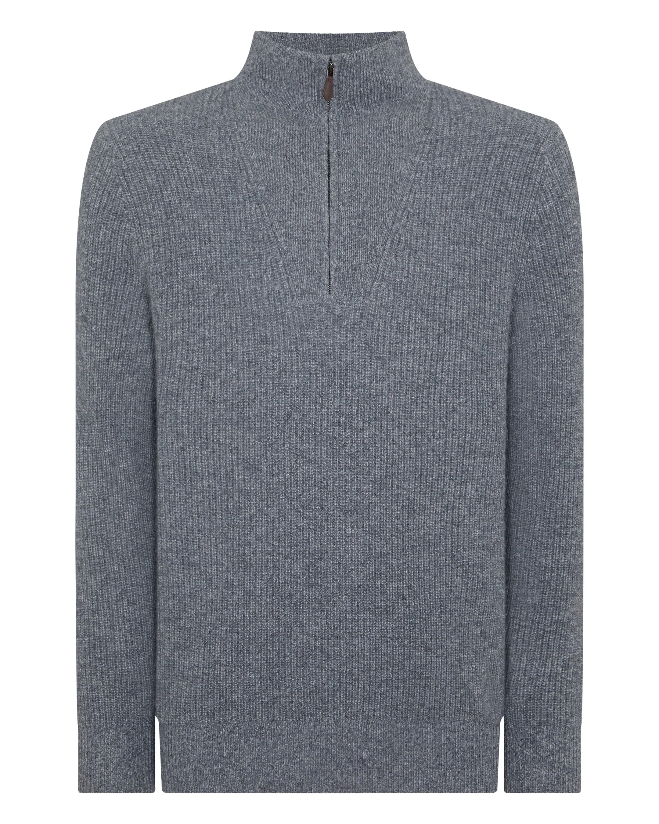 Men's Half Zip Rib Cashmere Jumper Grey Melange
