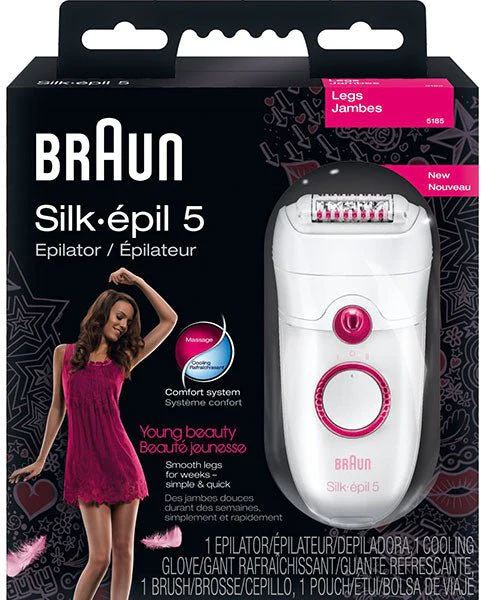 Braun 5185+FG1100 Silk Epil Epilator & Bikini Styler Pink & Gray 220-240 Volts