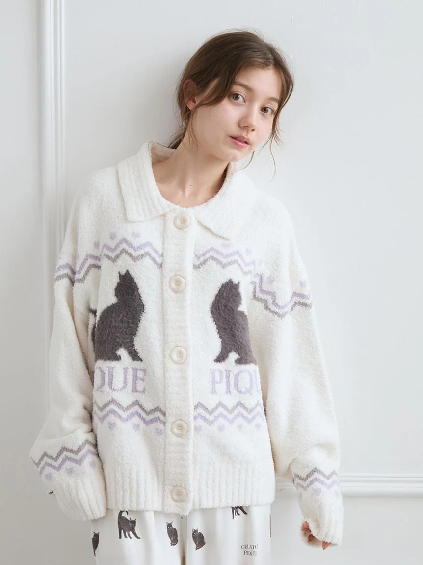 Black Cat Jacquard Collar Cardigan