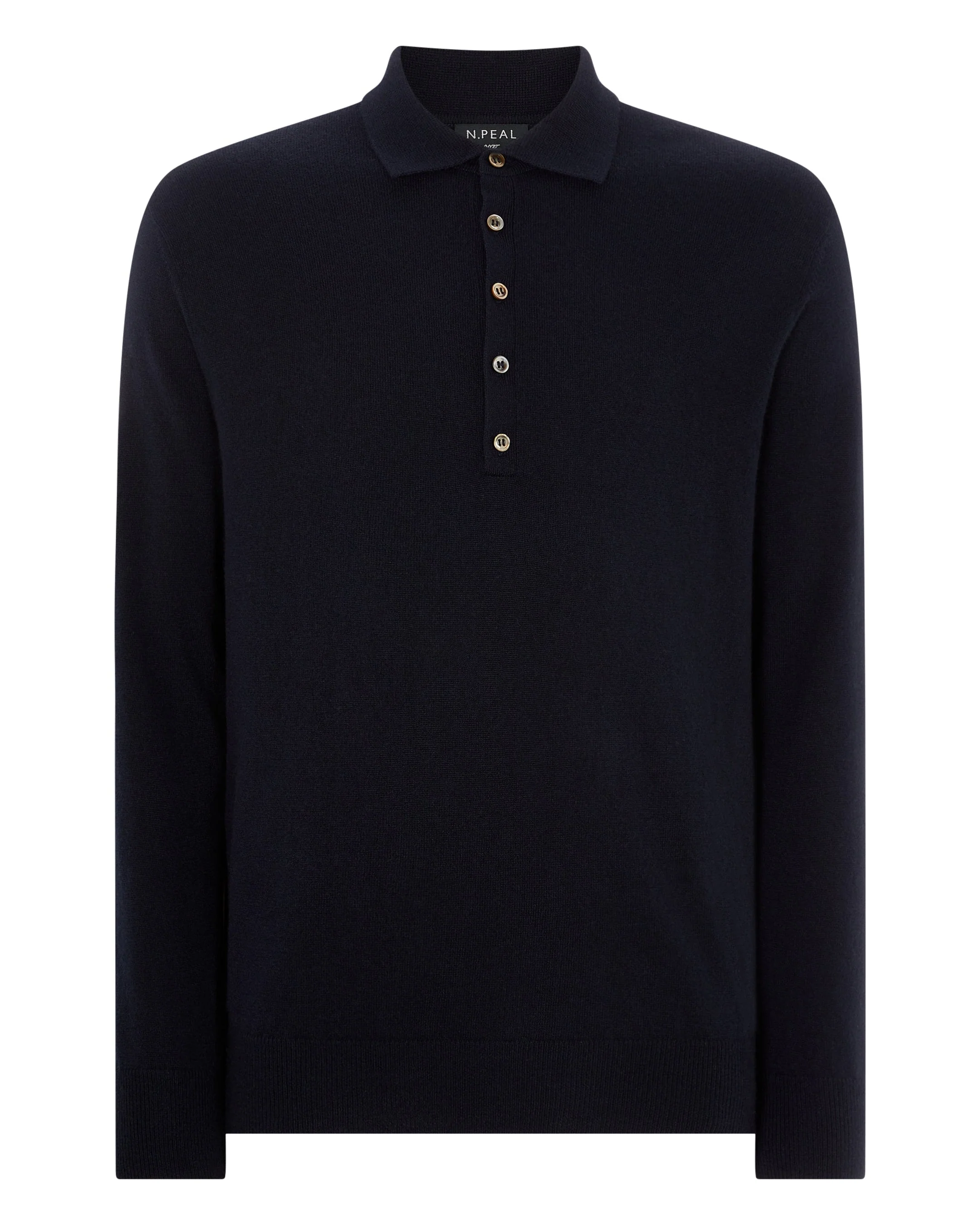 007 5 Button Cashmere Polo Shirt Navy Blue