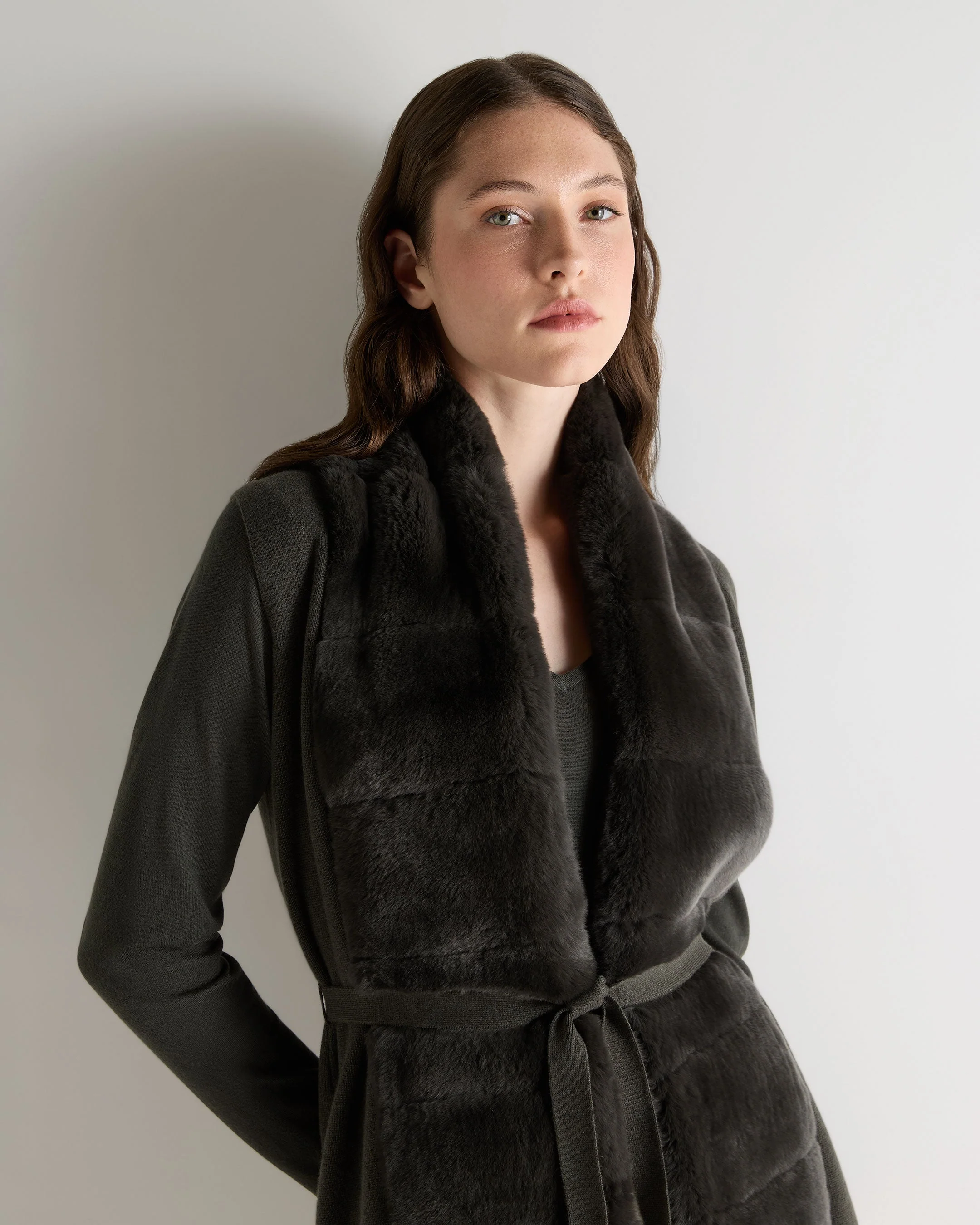 Women's Lola Fur Placket Cashmere Gilet Arabica Khaki Green