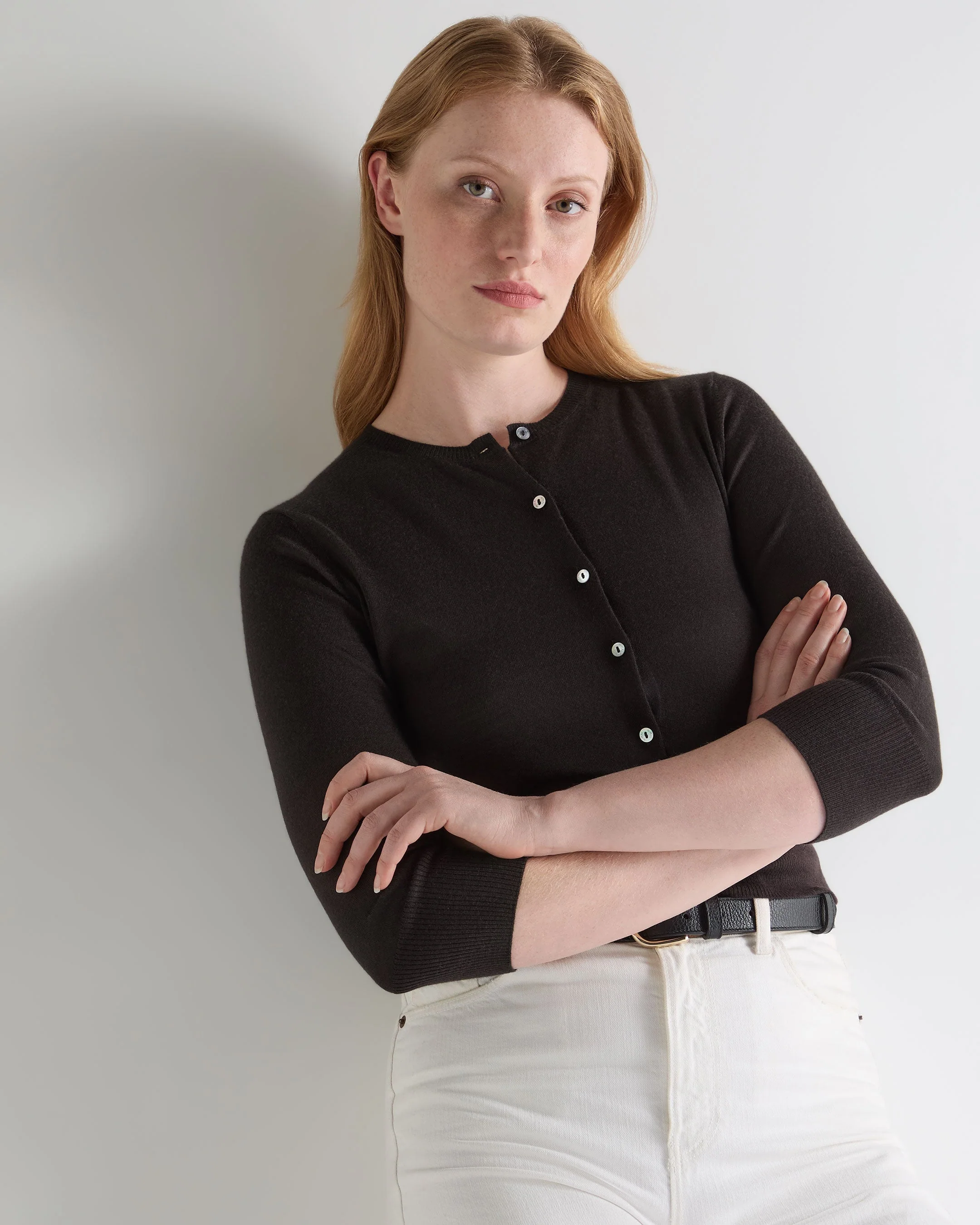 Women's Darcie Superfine Cashmere Cropped Cardigan Chocolate Brown