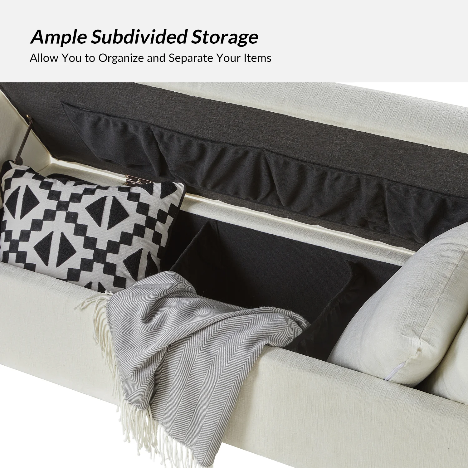Arrigo Upholstered Flip Top Storage Bench in Ivory