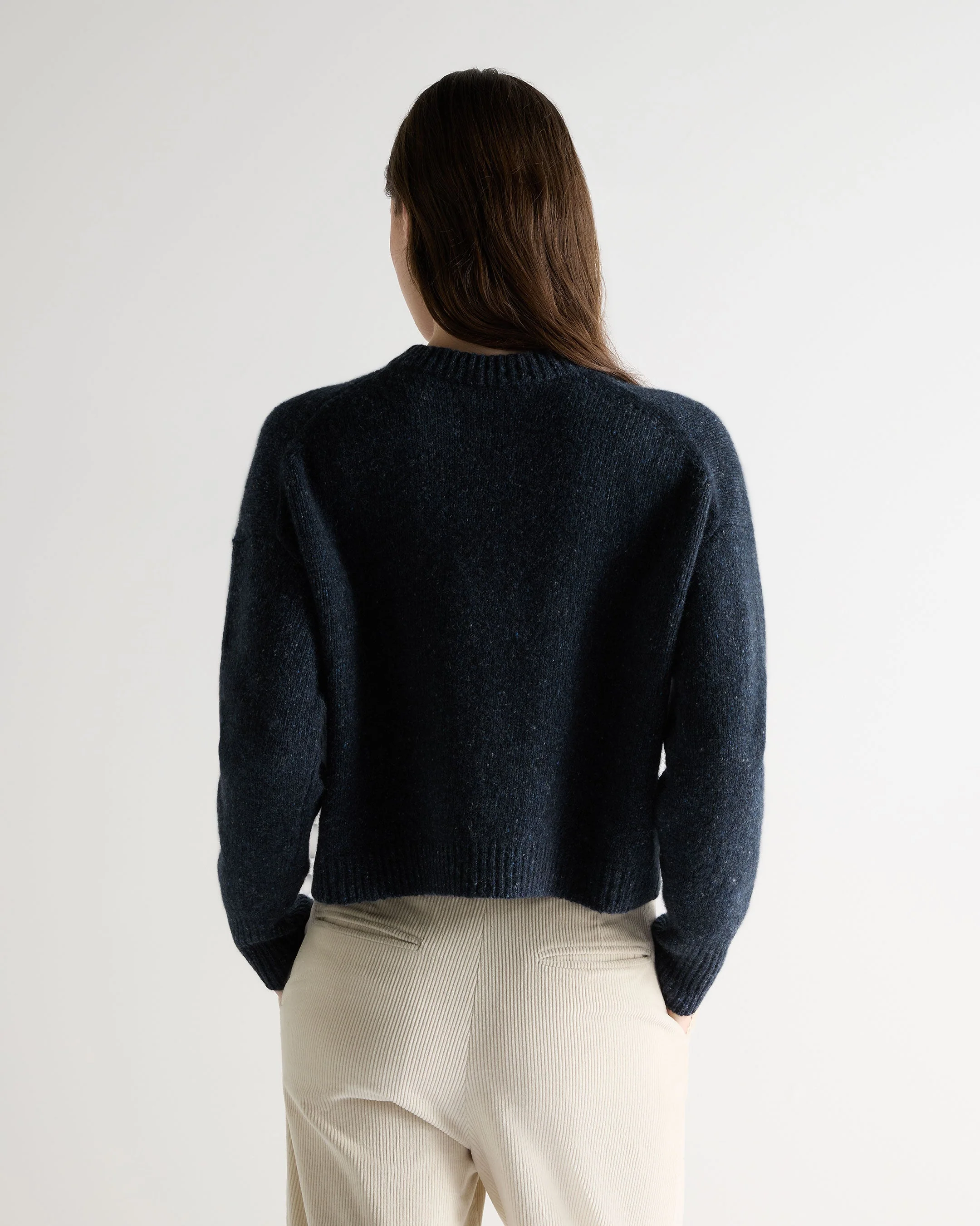Women's Cropped Marl Cashmere Sweater Atlantic Blue Melange
