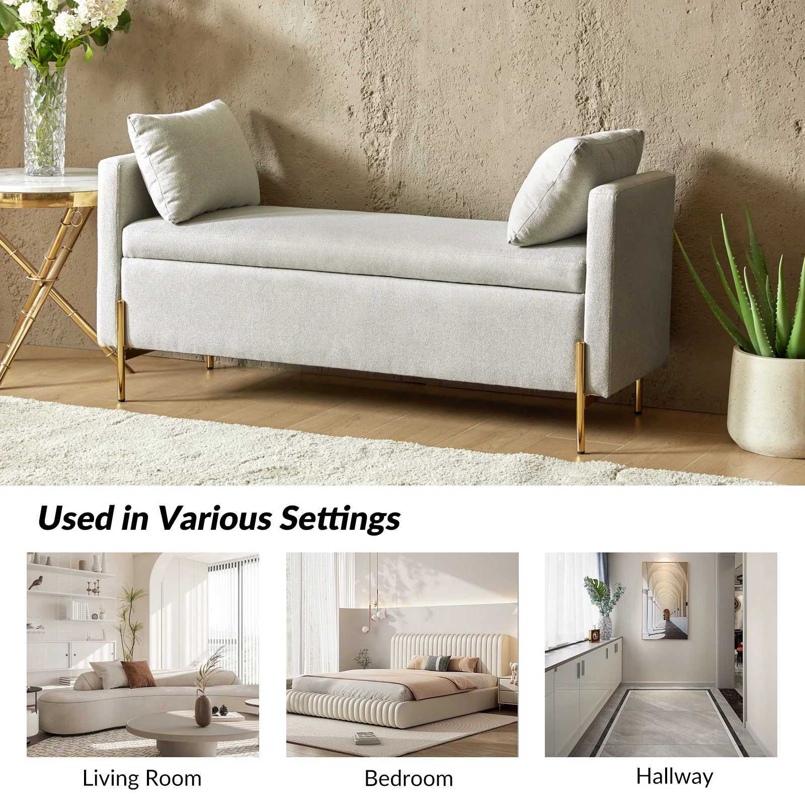 Arrigo Upholstered Flip Top Storage Bench in Grey