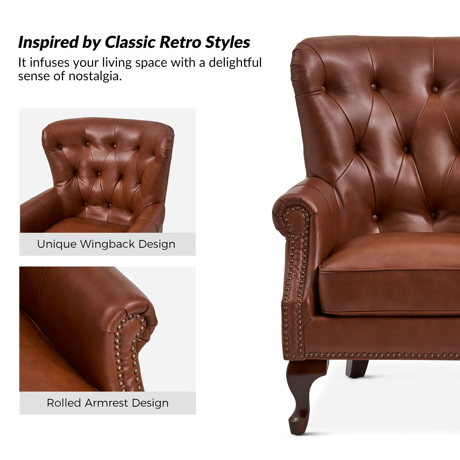 Anthony Genuine Leather Armchair in Brown