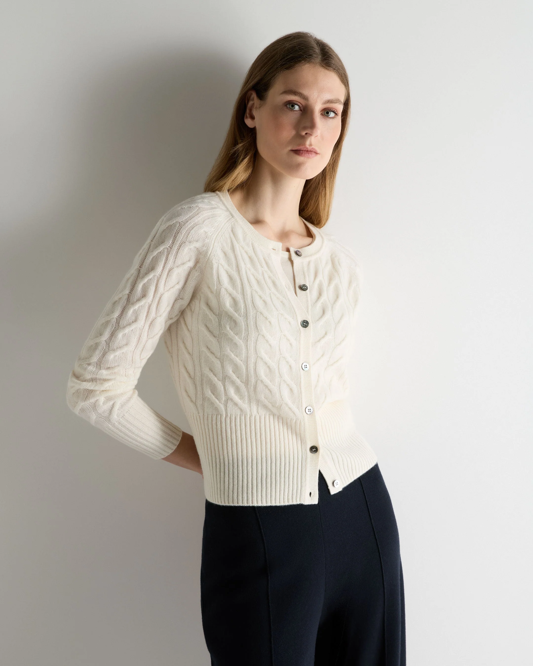 Women's Myla Cable Cashmere Cardigan New Ivory White