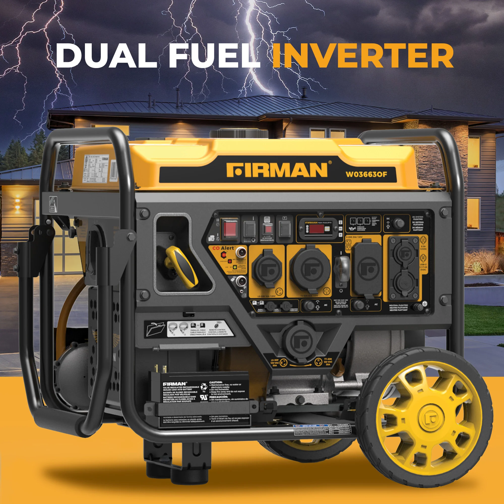 Dual Fuel Open Frame Inverter 4400W Electric Start with CO ALERT