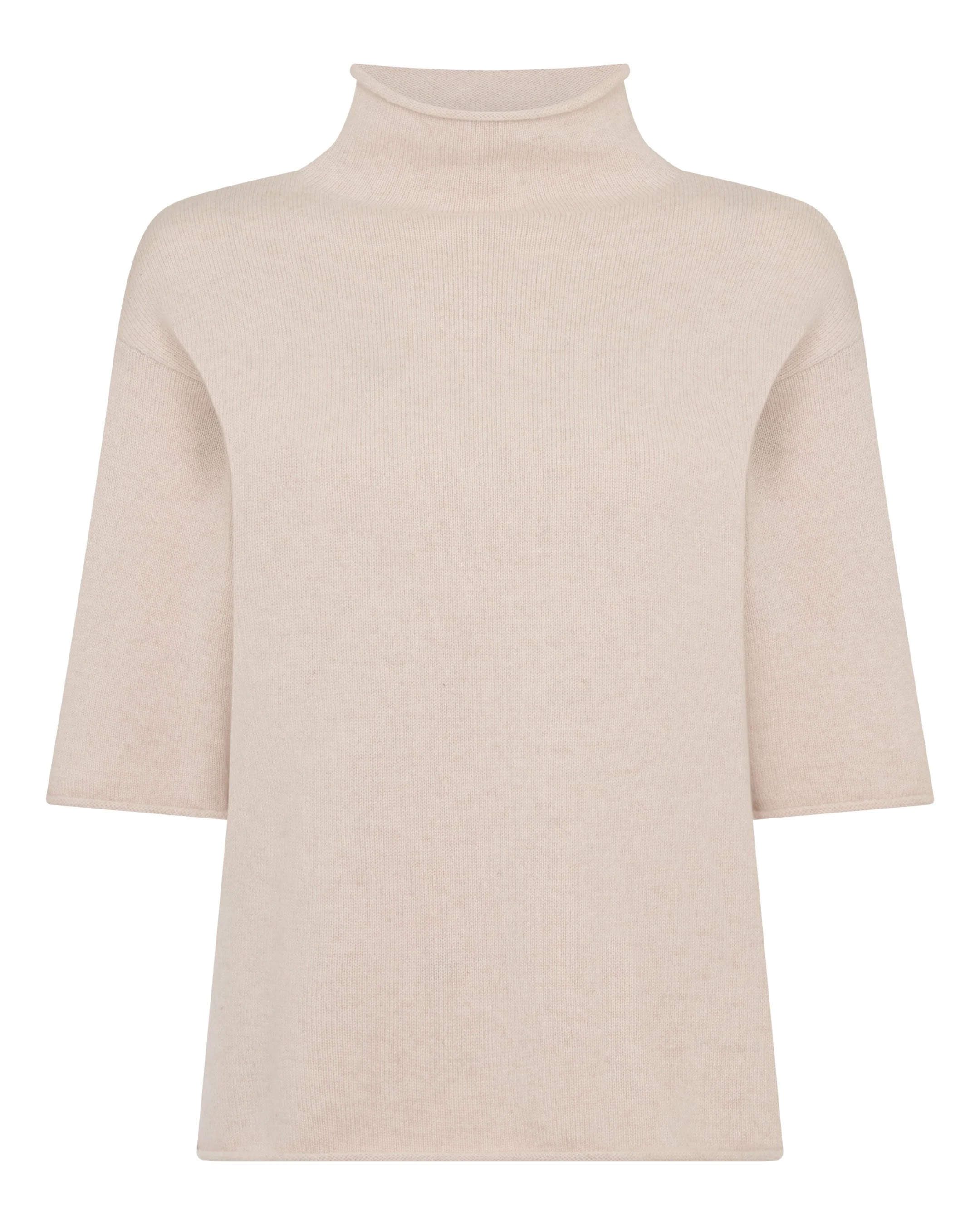 Women's Short Sleeve Turtle Neck Cashmere Sweater Ecru White