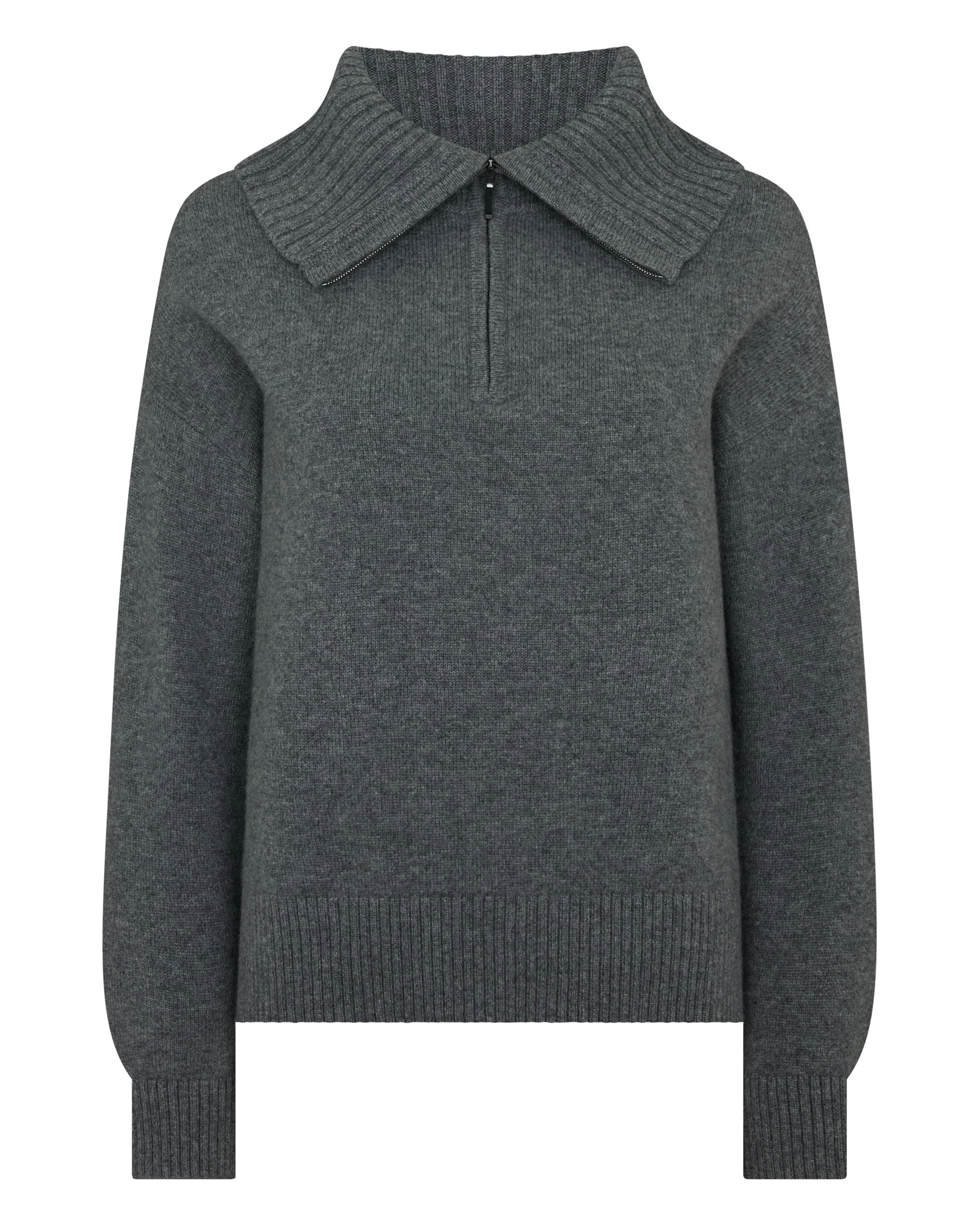 Women's Cashmere Half Zip Cashmere Jumper Elephant Grey