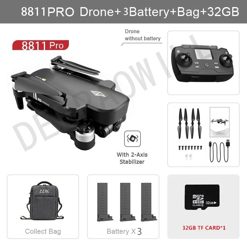 8811 Pro Drone - 6k HD Mechanical Gimbal Camera 2km Distance 5G Wifi Gps System Supports 32G TF Card Drones Professional Camera Drone