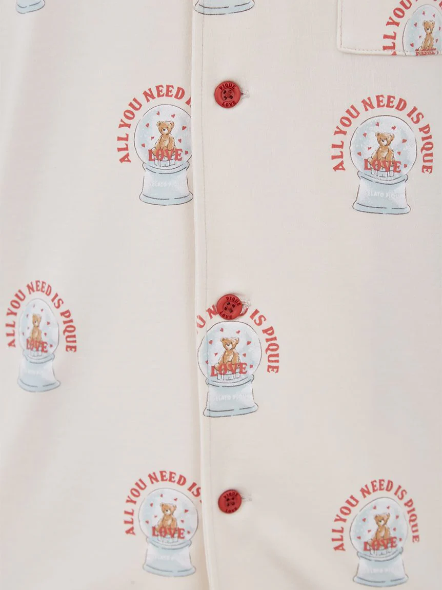 Snow Globe Bear Pattern Sleep Shirt Long Sleeve Sleepwear