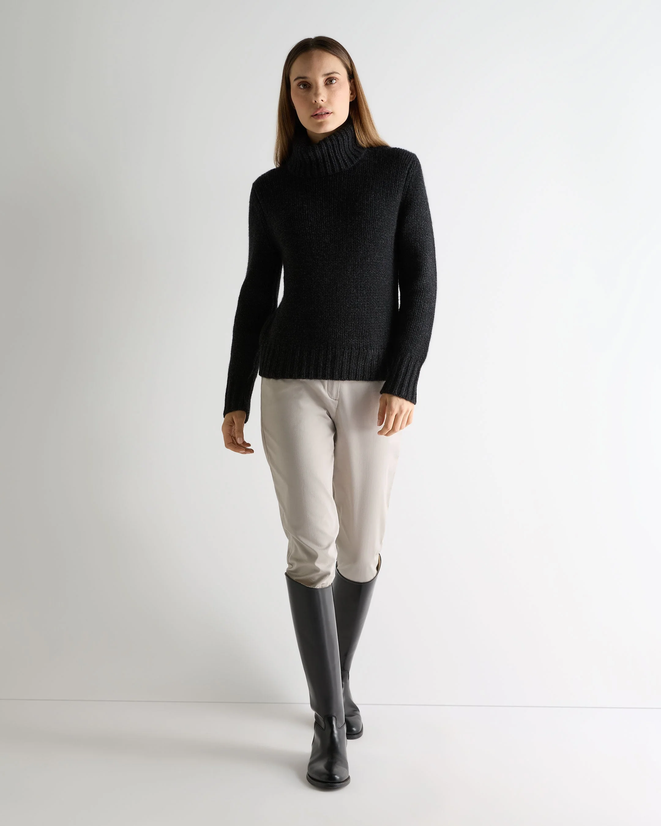 Women's Hazel Super Chunky Turtle Neck Cashmere Sweater Charcoal Grey Melange