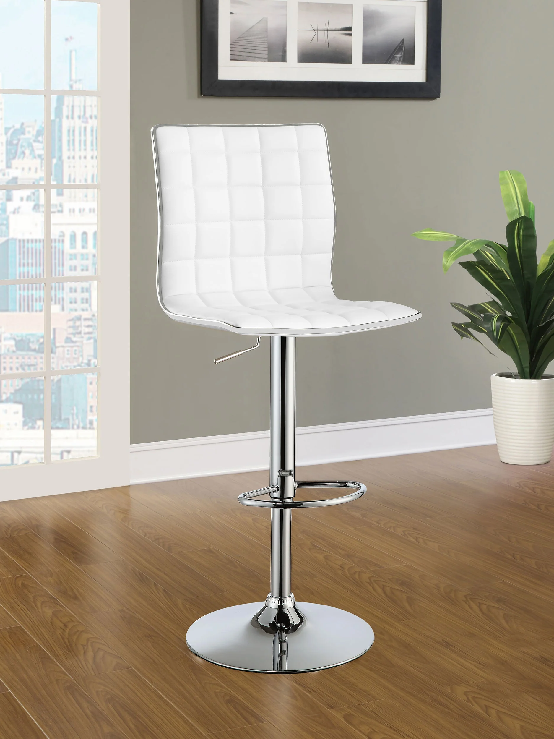 Ashbury Upholstered Adjustable Bar Stool Black / White (Set of 2)