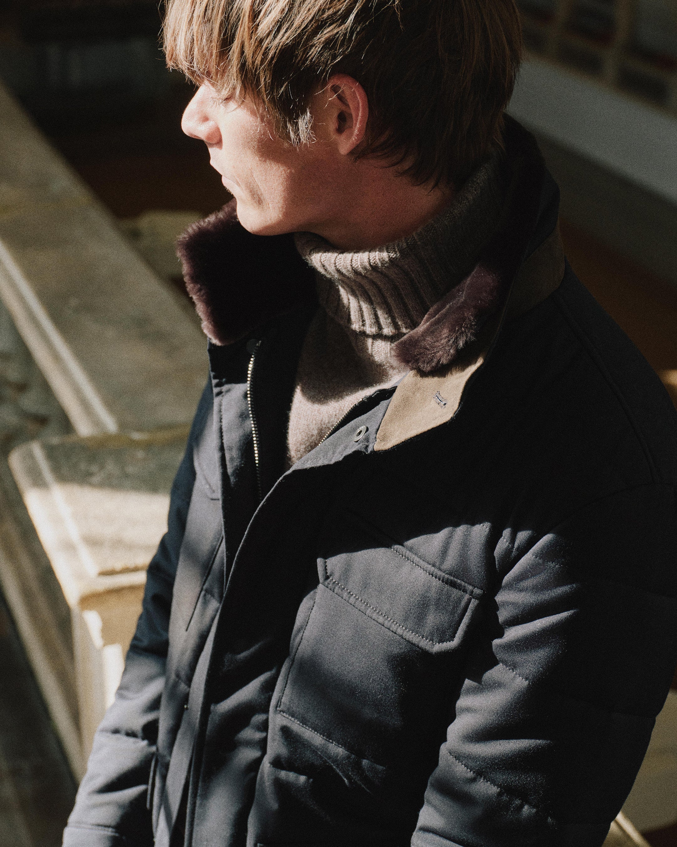 Men's Zermatt Quilted Jacket With Fur Navy Blue