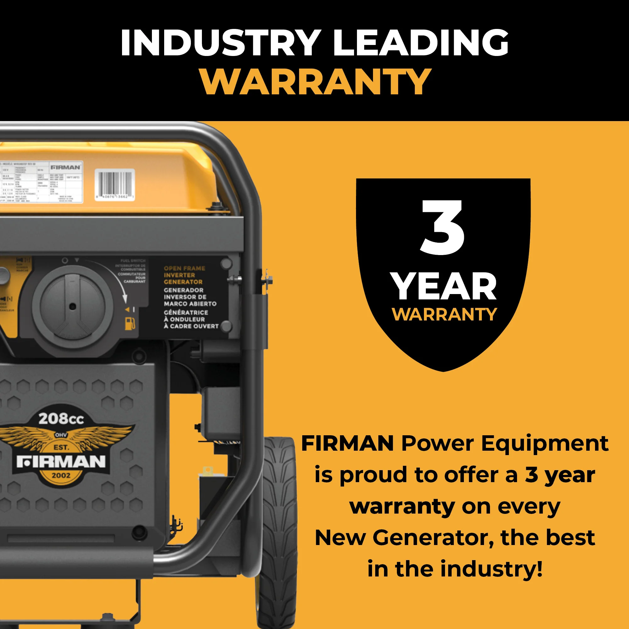 Inverter Open Frame Portable Generator 4500W Recoil Start with CO Alert