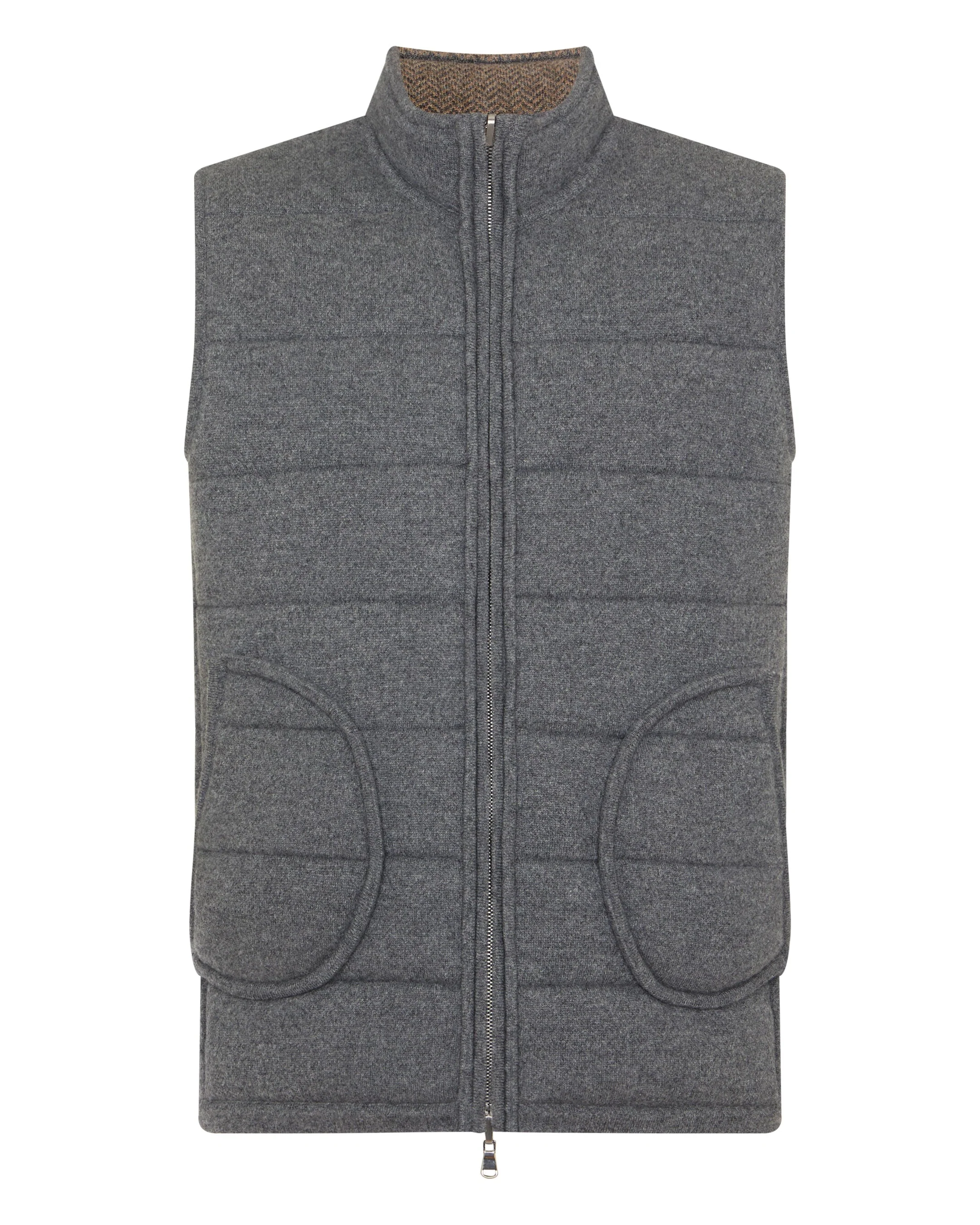 Men's Mall Herringbone Cashmere Gilet Smoky Herringbone Grey