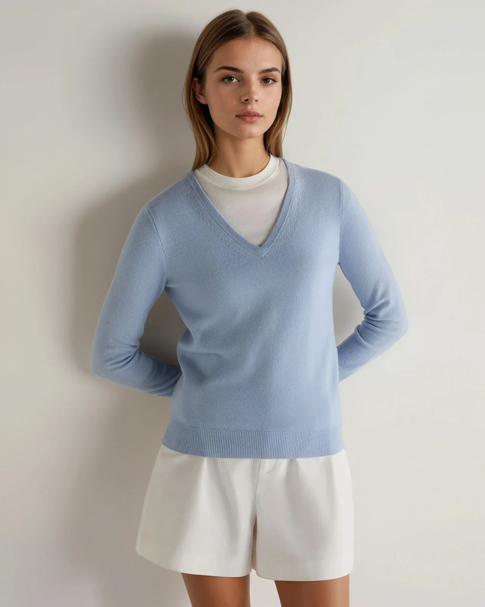 Women's Phoebe V Neck Cashmere Sweater Sea Mist Blue