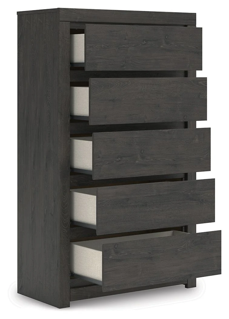 Fraluna - Five Drawer Chest - Charcoal