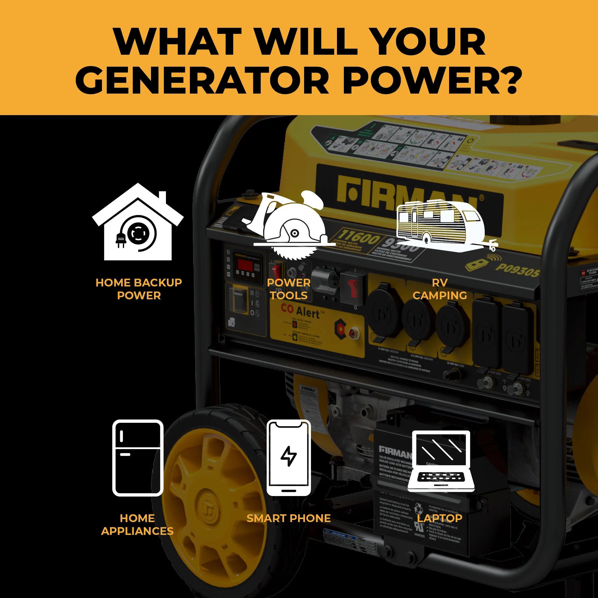 GAS PORTABLE GENERATOR 11600W REMOTE START 120/240V WITH CO ALERT