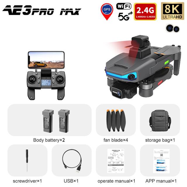 AE3 Pro Max Drone - 8K HD Dual Camera 6Axis EIS Gimbal 5G Wifi GPS FPV Folding RC Drones Quadcopter Professional Camera Drone