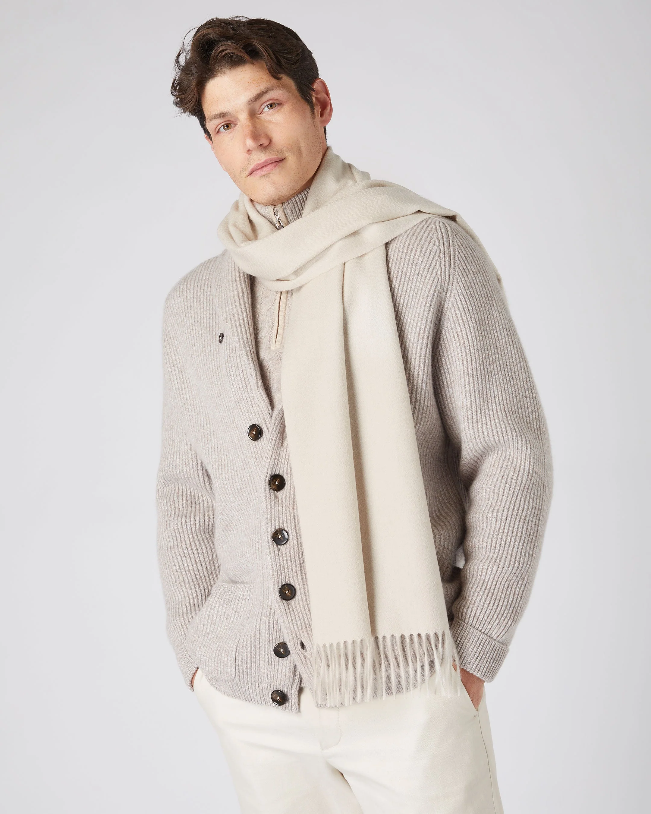 Unisex Large Woven Cashmere Scarf Ecru White