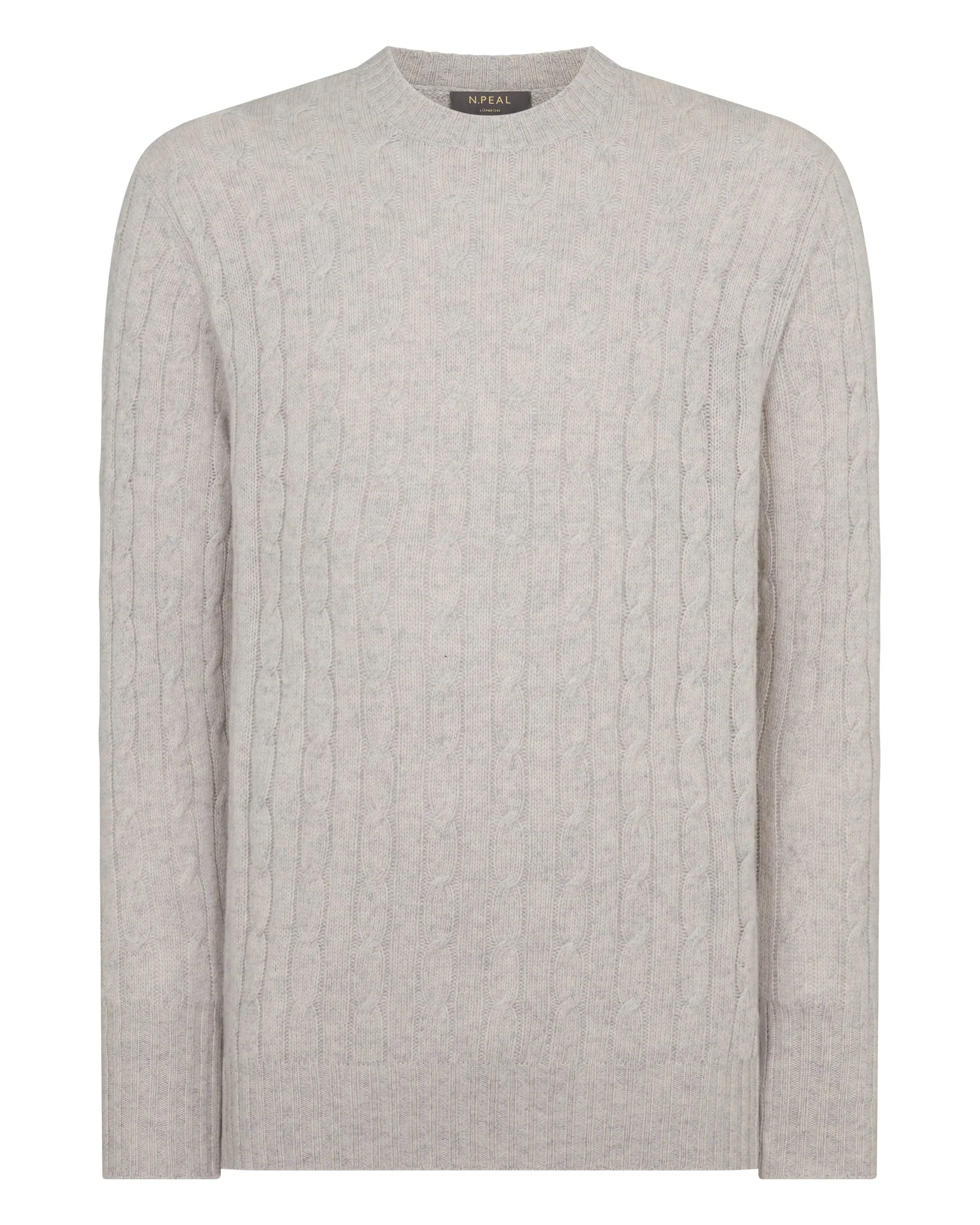 Men's Thames Cable Round Neck Cashmere Sweater Nougat Brown Marl