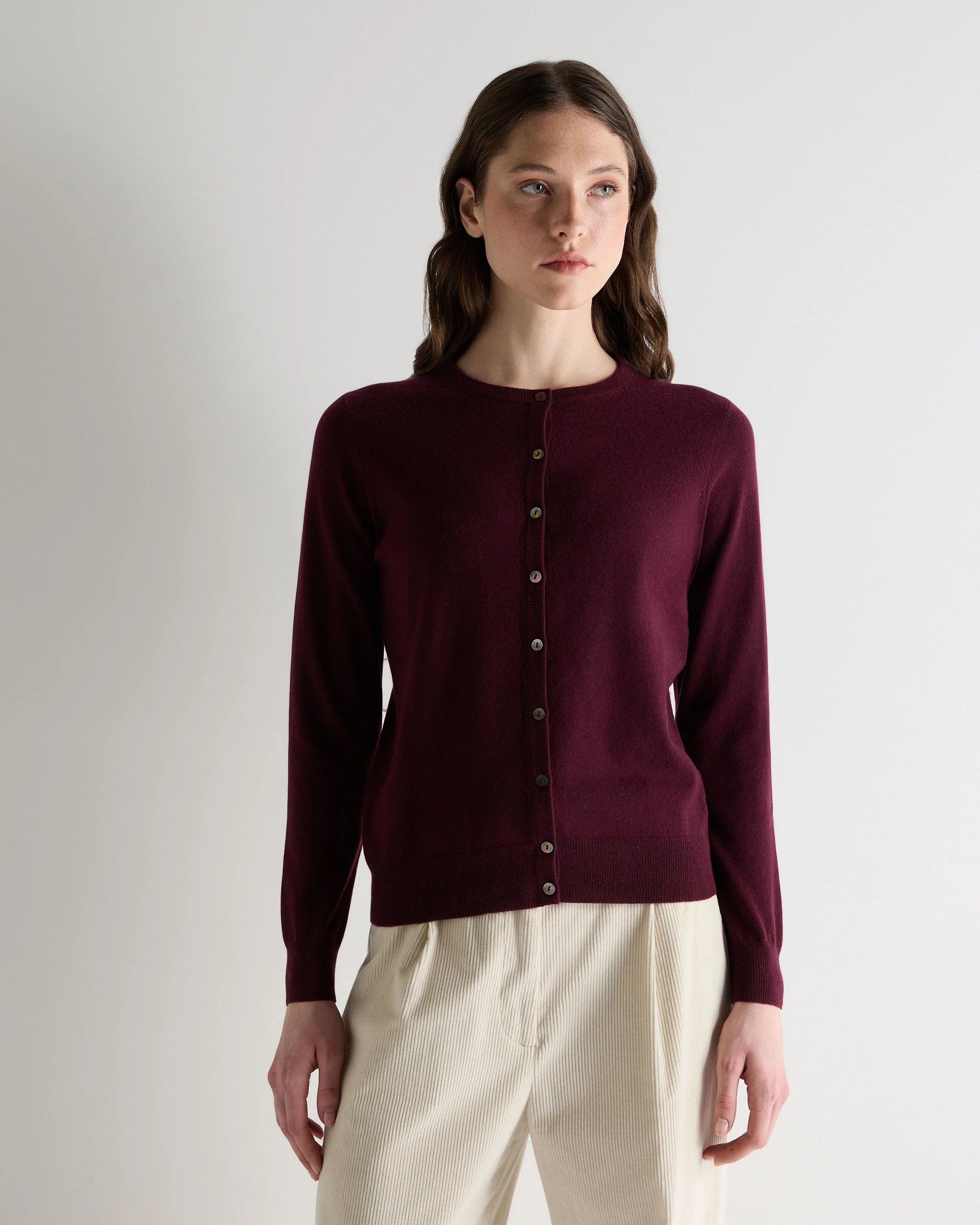 Women's Olivia Round Neck Cashmere Cardigan Bordeaux Red