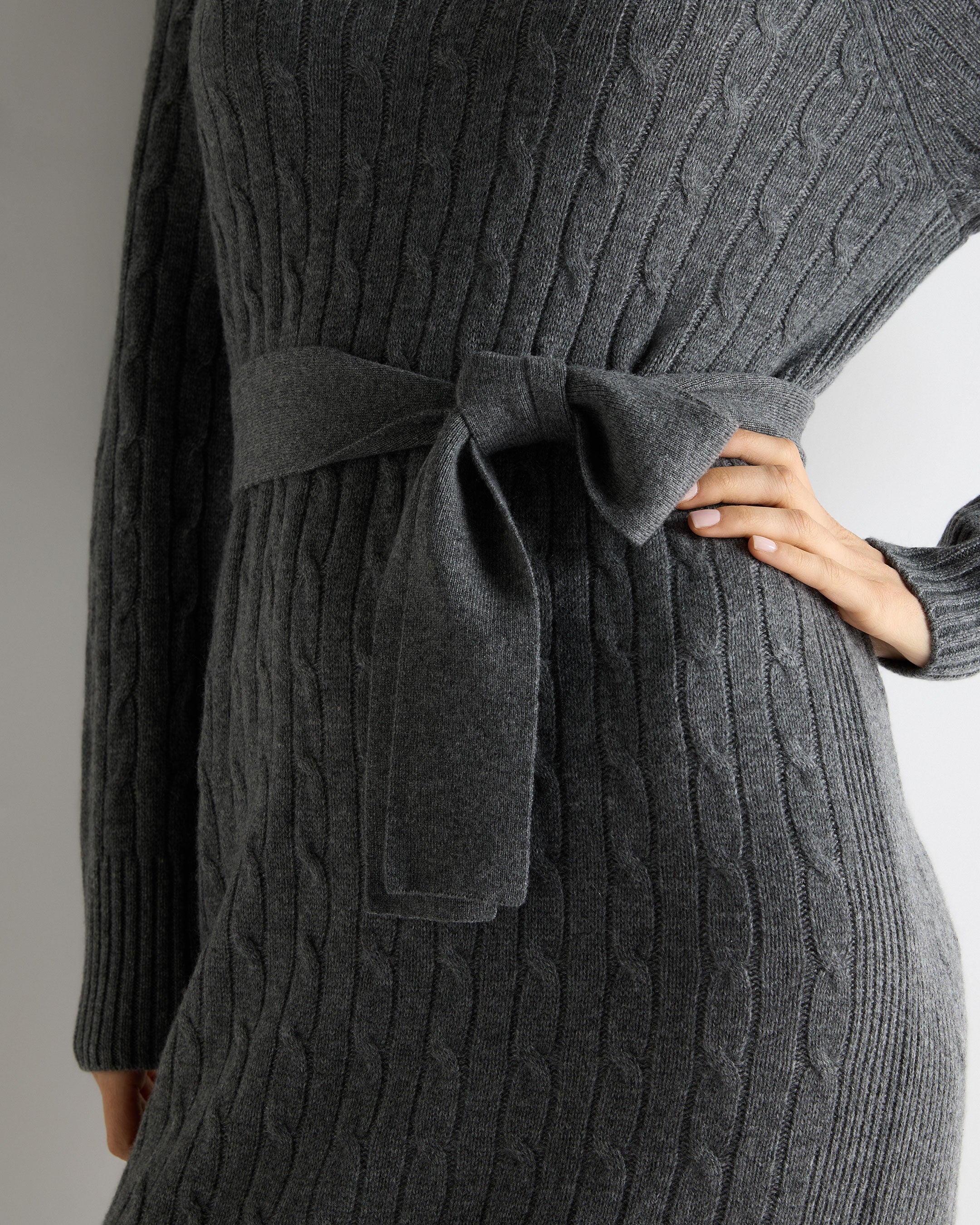 Women's Longline Cable Cashmere Dress Elephant Grey