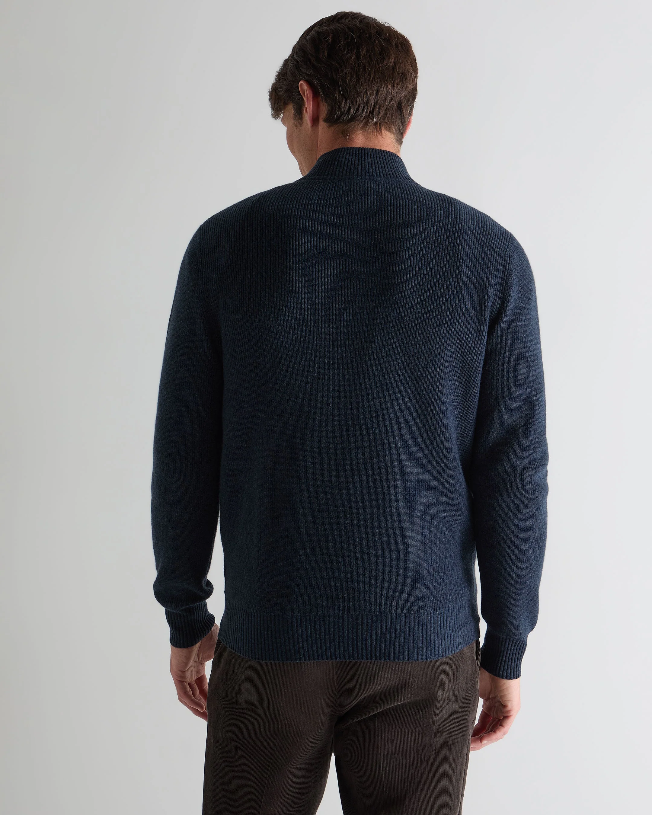 Men's Ribbed Half Zip Cashmere Jumper Indigo Blue