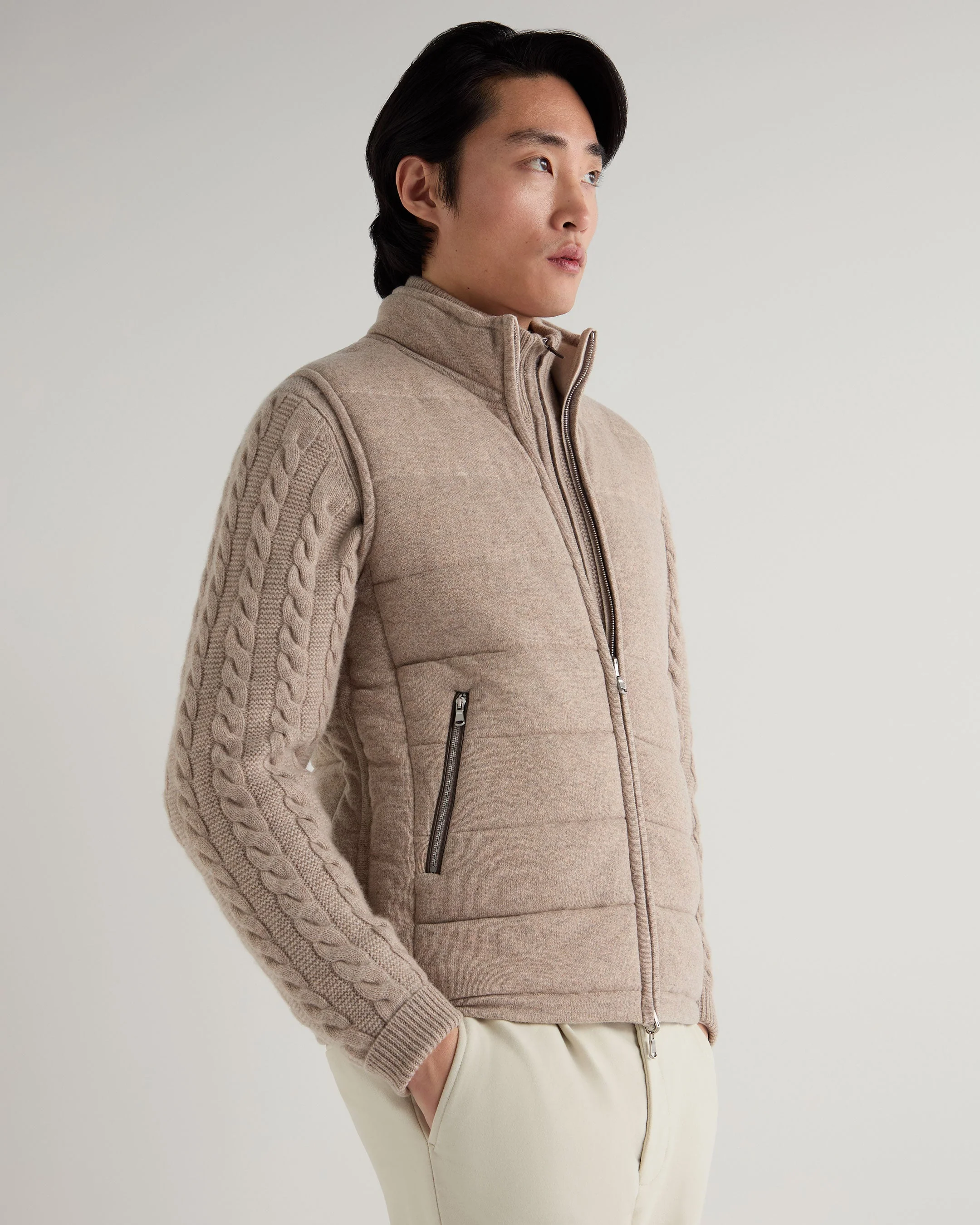 Men's Mall Reversible Cashmere Gilet Oatmeal Brown