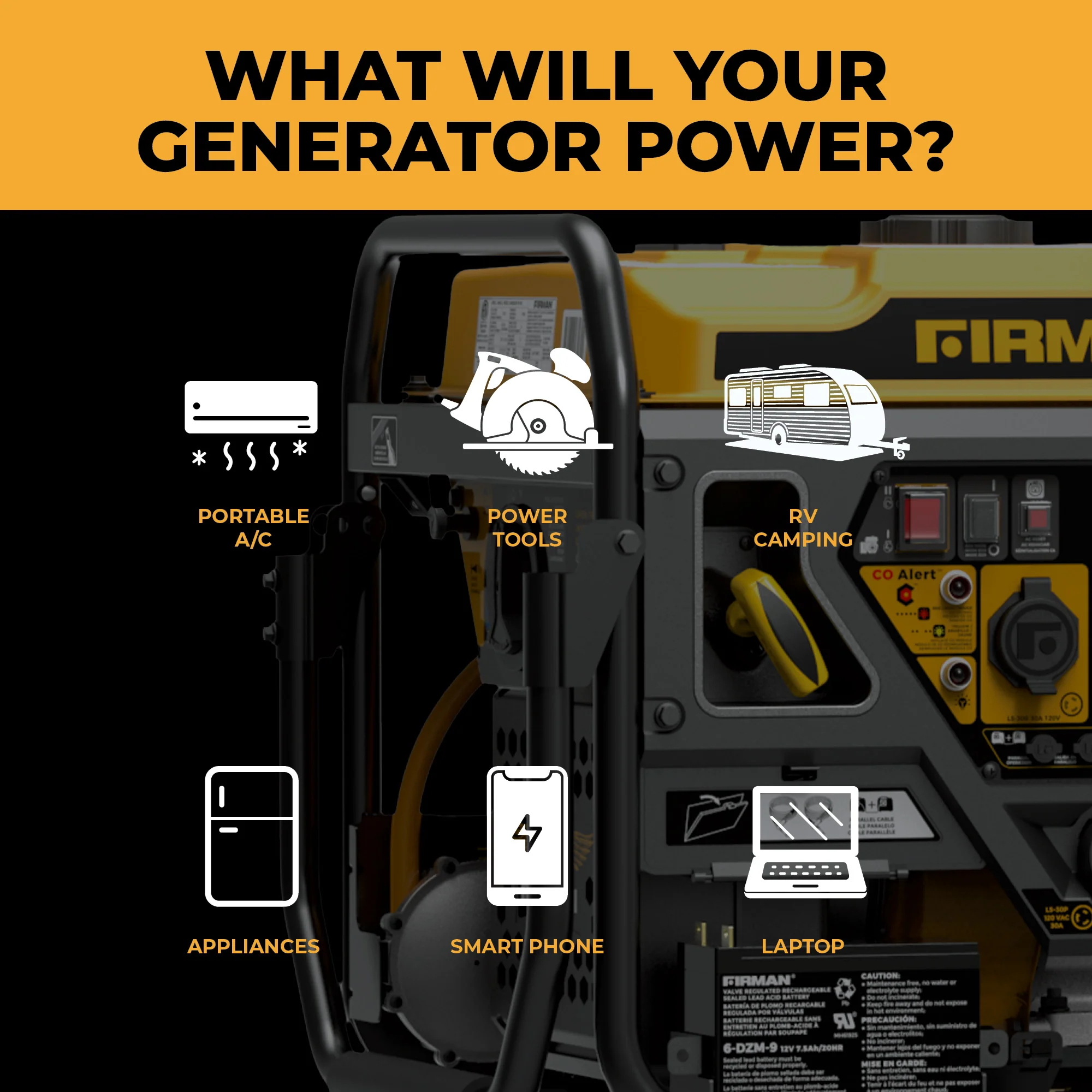 Dual Fuel Open Frame Inverter 4400W Electric Start with CO ALERT