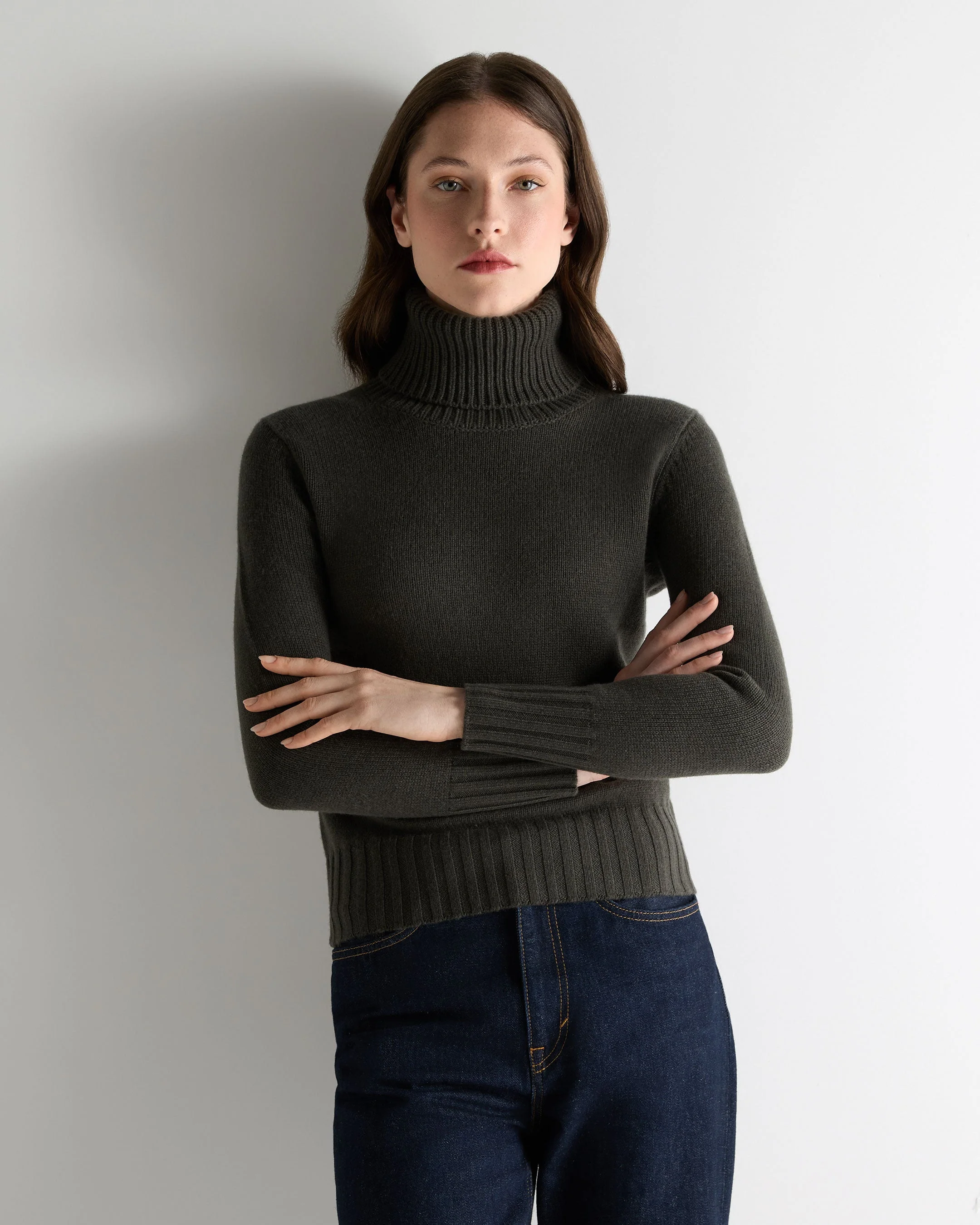 Women's Hazel Chunky Turtle Neck Cashmere Sweater Arabica Khaki Green