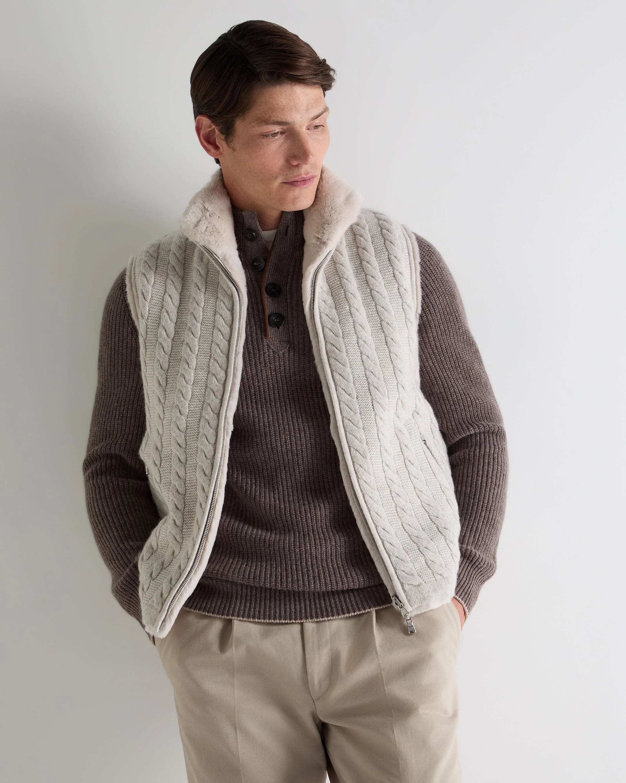 Men's Dolomiti Cable Fur Gilet Ash Grey Marl