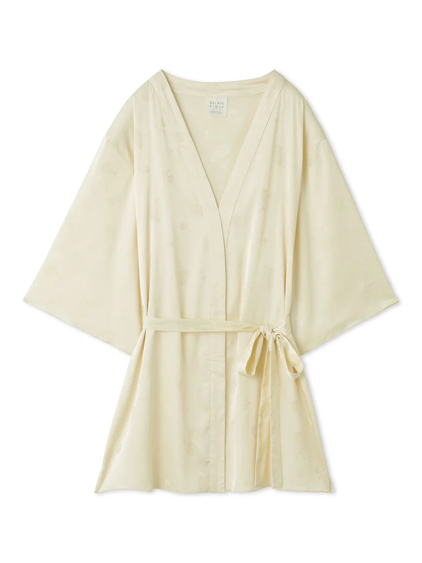 Flower Long Sleeve Satin Tie Nightgown Robe