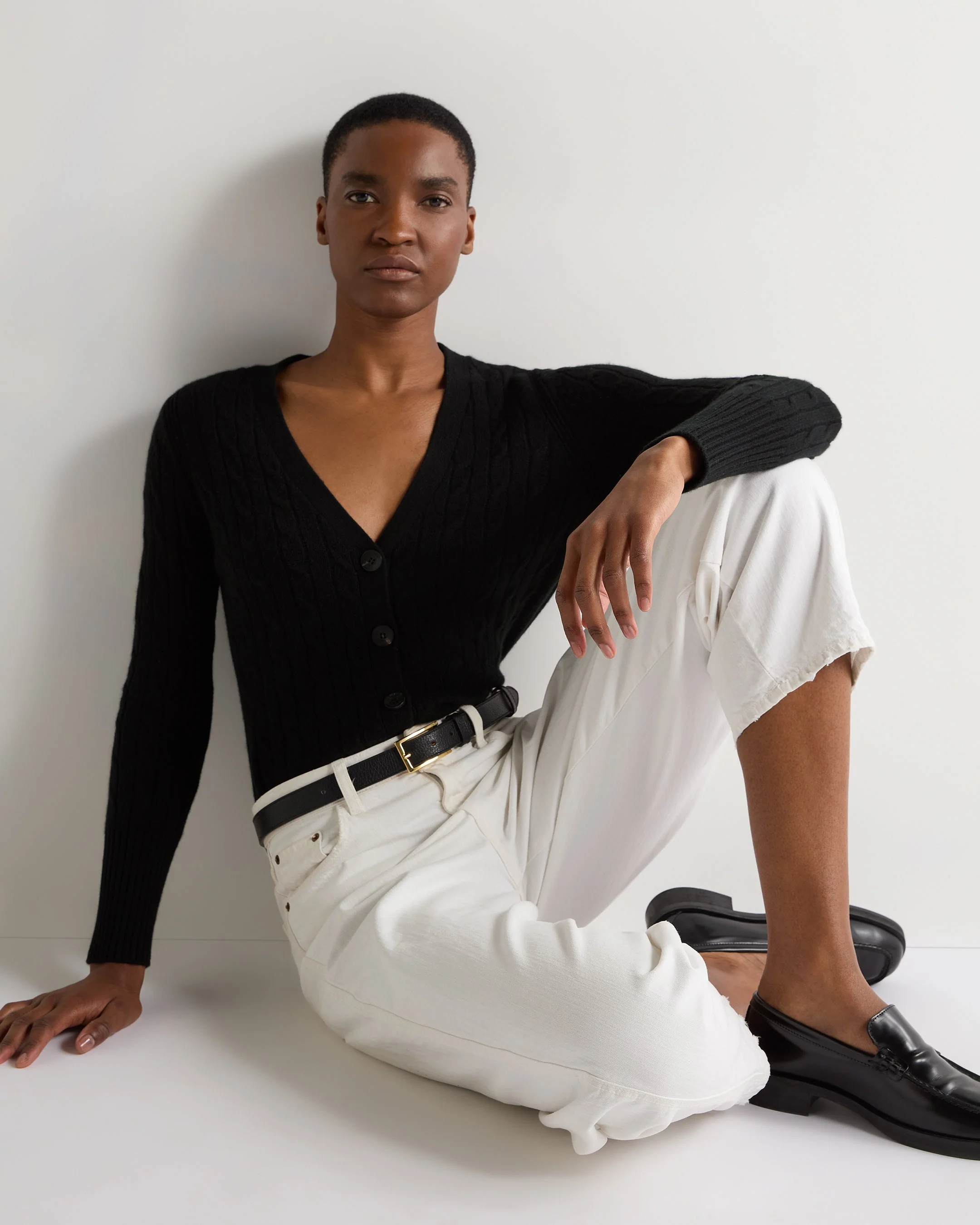 Women's Clara Cable V Neck Cashmere Cardigan Black