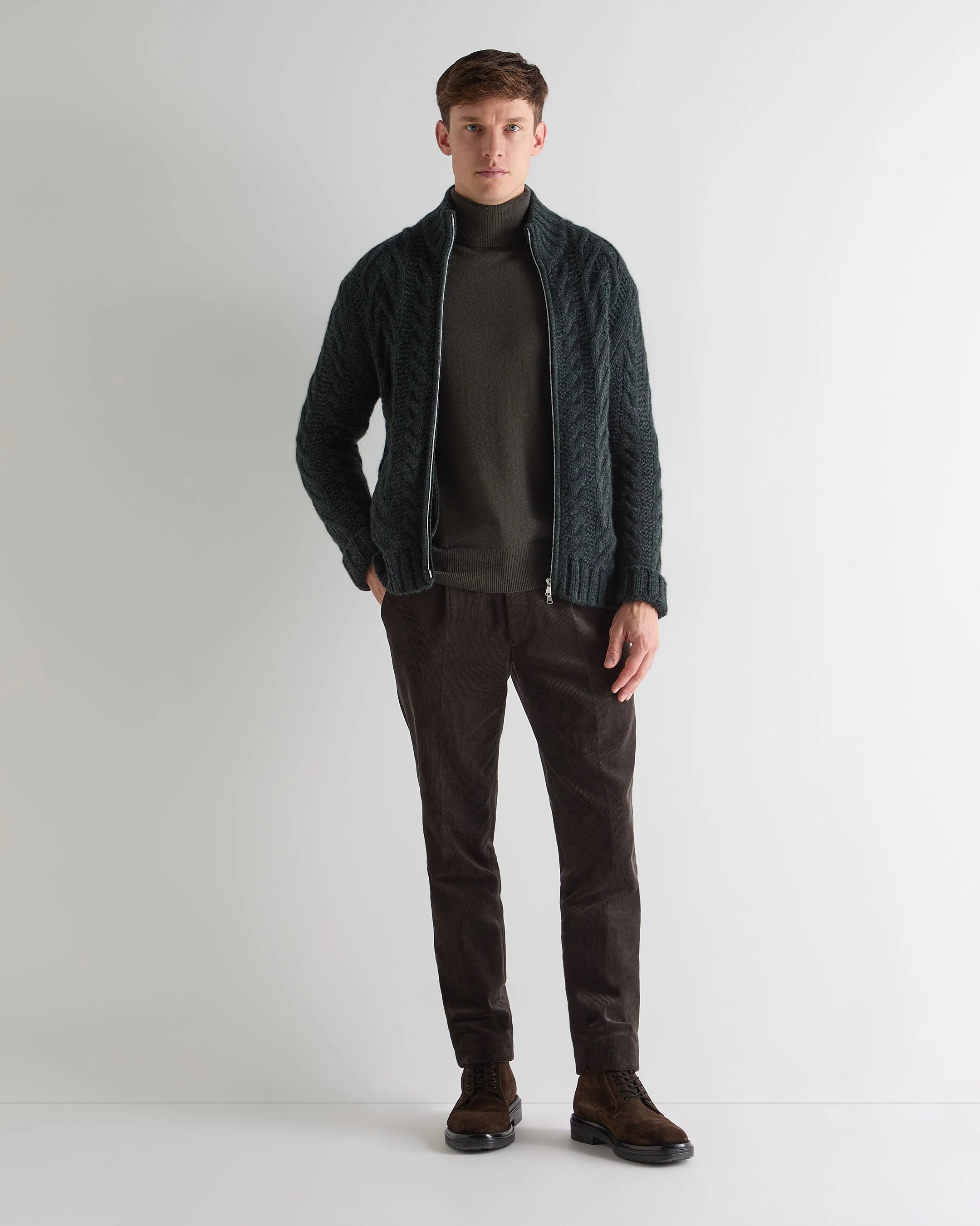 Men's Trafalgar Turtle Neck Cashmere Sweater Arabica Khaki Green