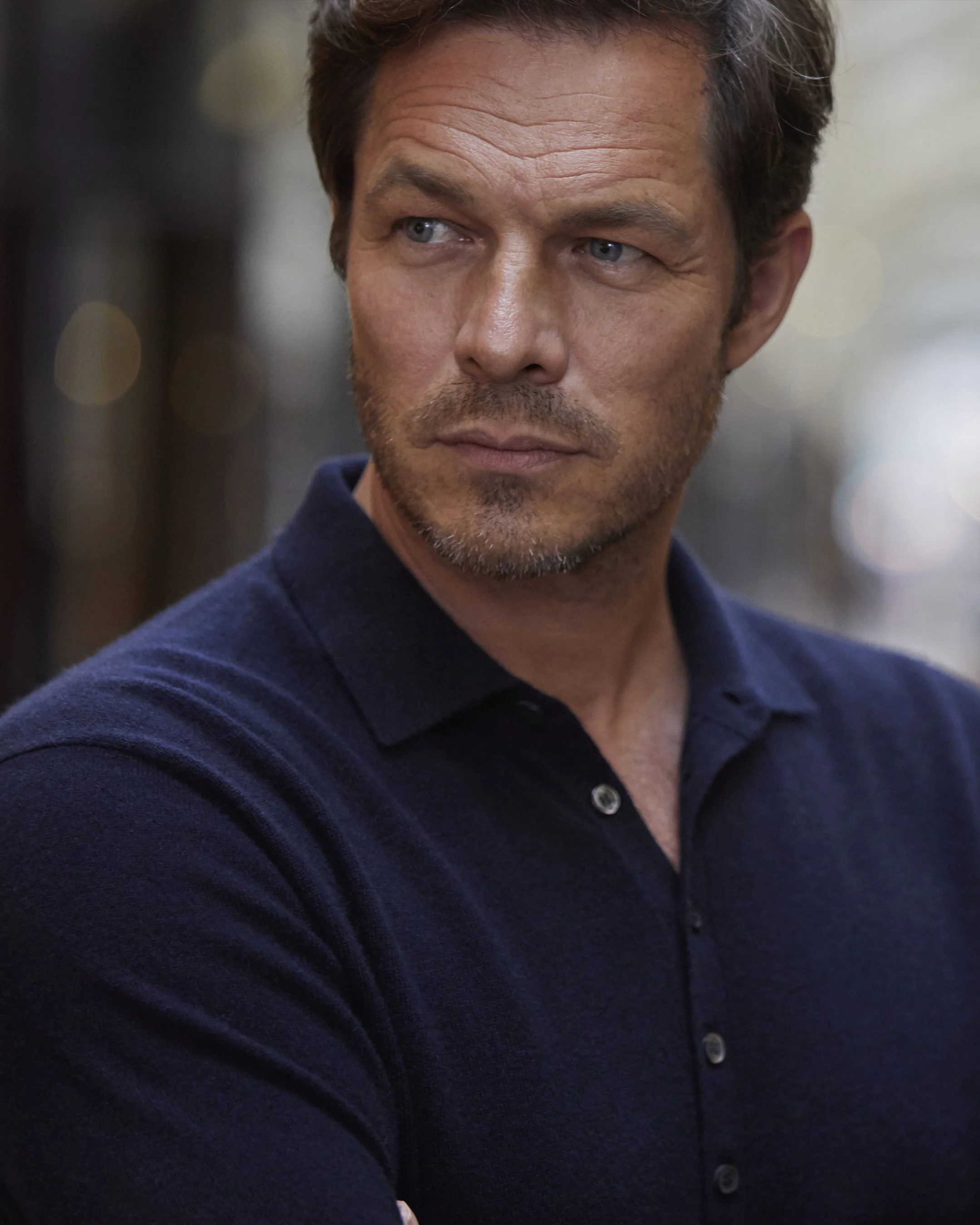 007 5 Button Cashmere Polo Shirt Navy Blue