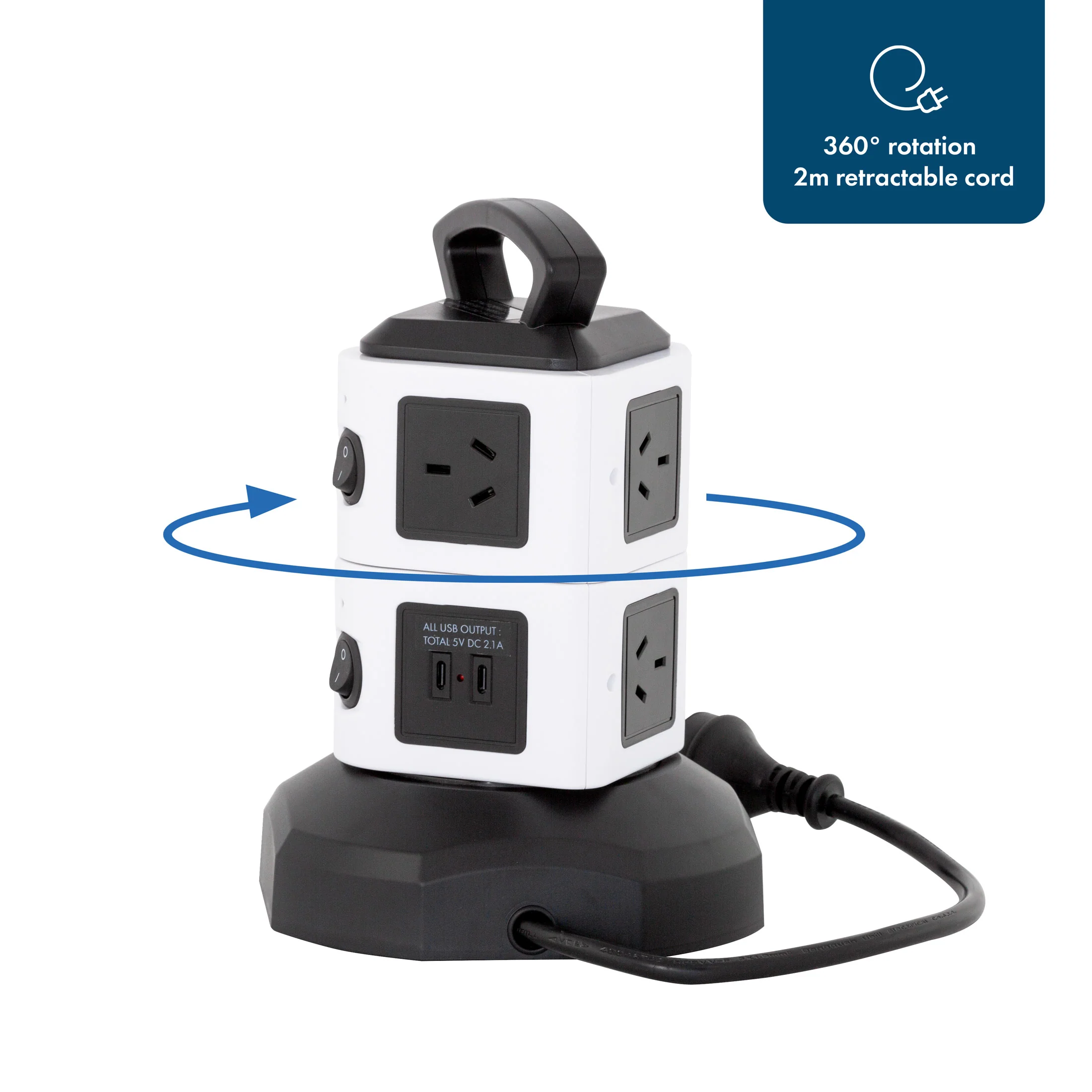 Tower Power Board w/ 6 Outlets + 2x USB-A & 2x USB-C