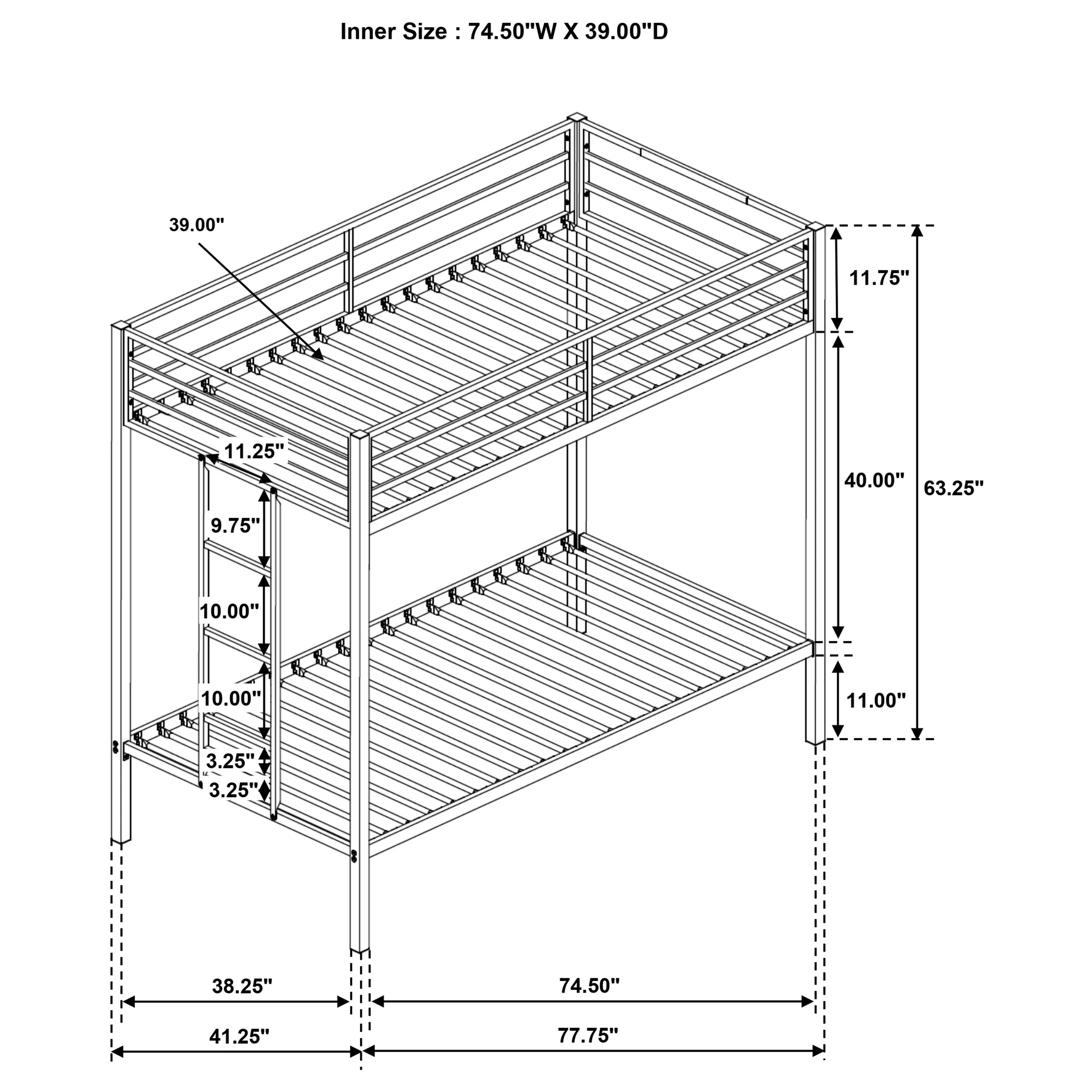 Alevera Metal Bunk Bed with Ladder Black