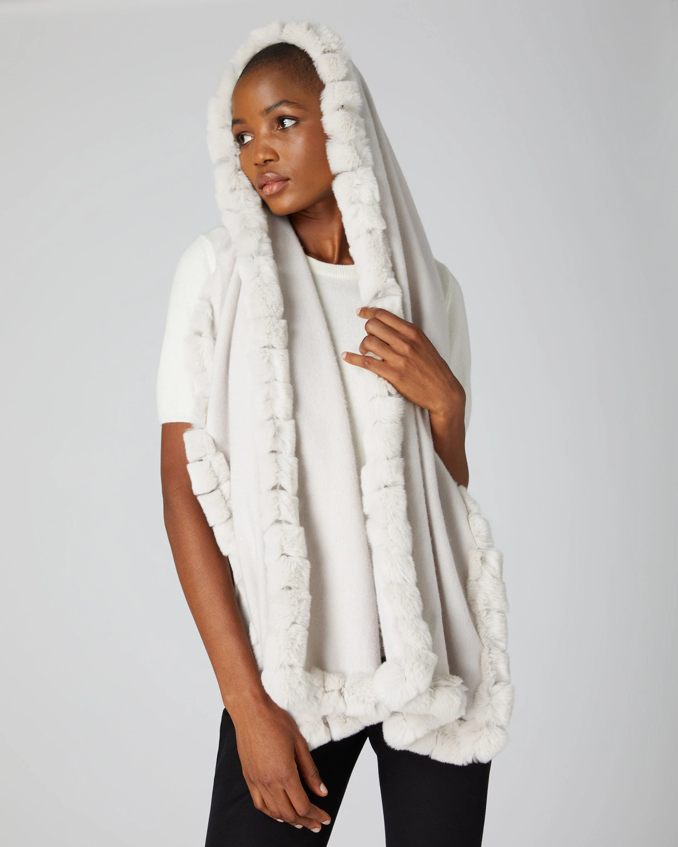 Women's Meribel Woven Fur Trim Scarf Snow Grey