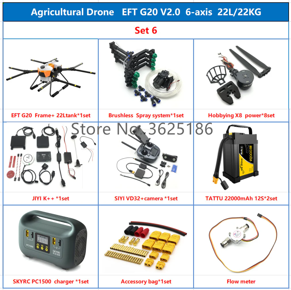 EFT G20 22L Agriculture Drone - G20 V2.0 4 Axis / 8 Axis  22L/20L 20KG Water Tank Compatible with Hobbywing X8 Motor JIYI K++ FC Dual Quick Release Battery