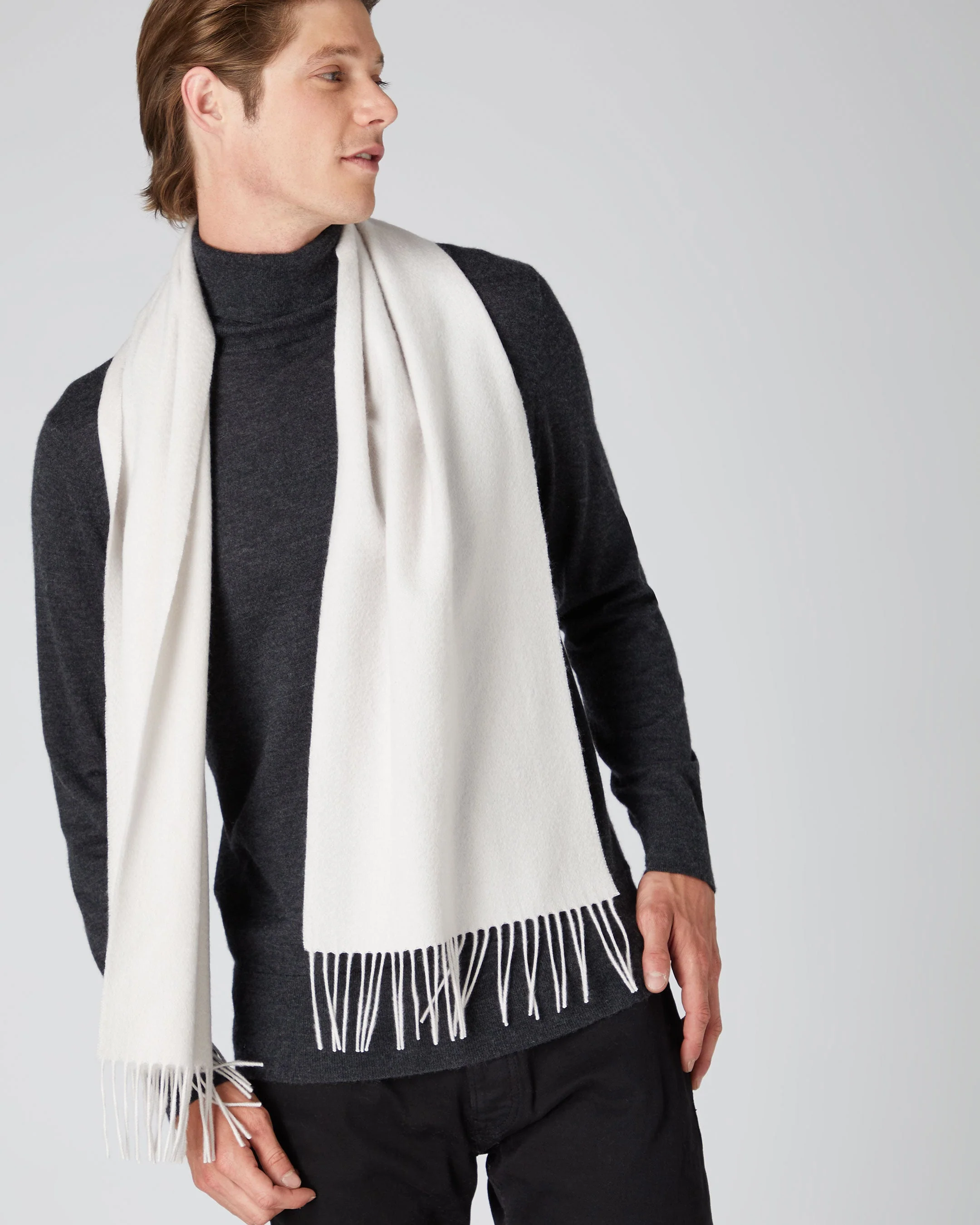Unisex Woven Cashmere Scarf Snow Grey