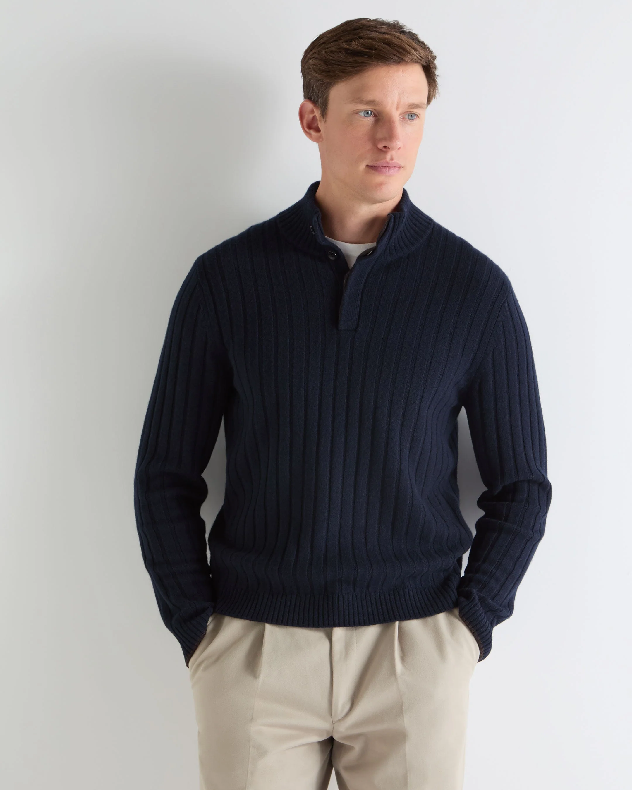 TUCCI RIB HALF BUTTON SWEATER Navy Blue