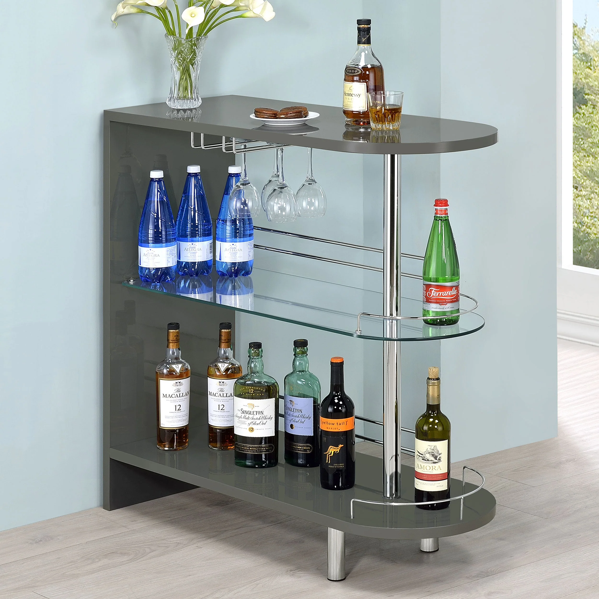 Adolfo Rectangular 2-tier Home Bar Table Black High Gloss